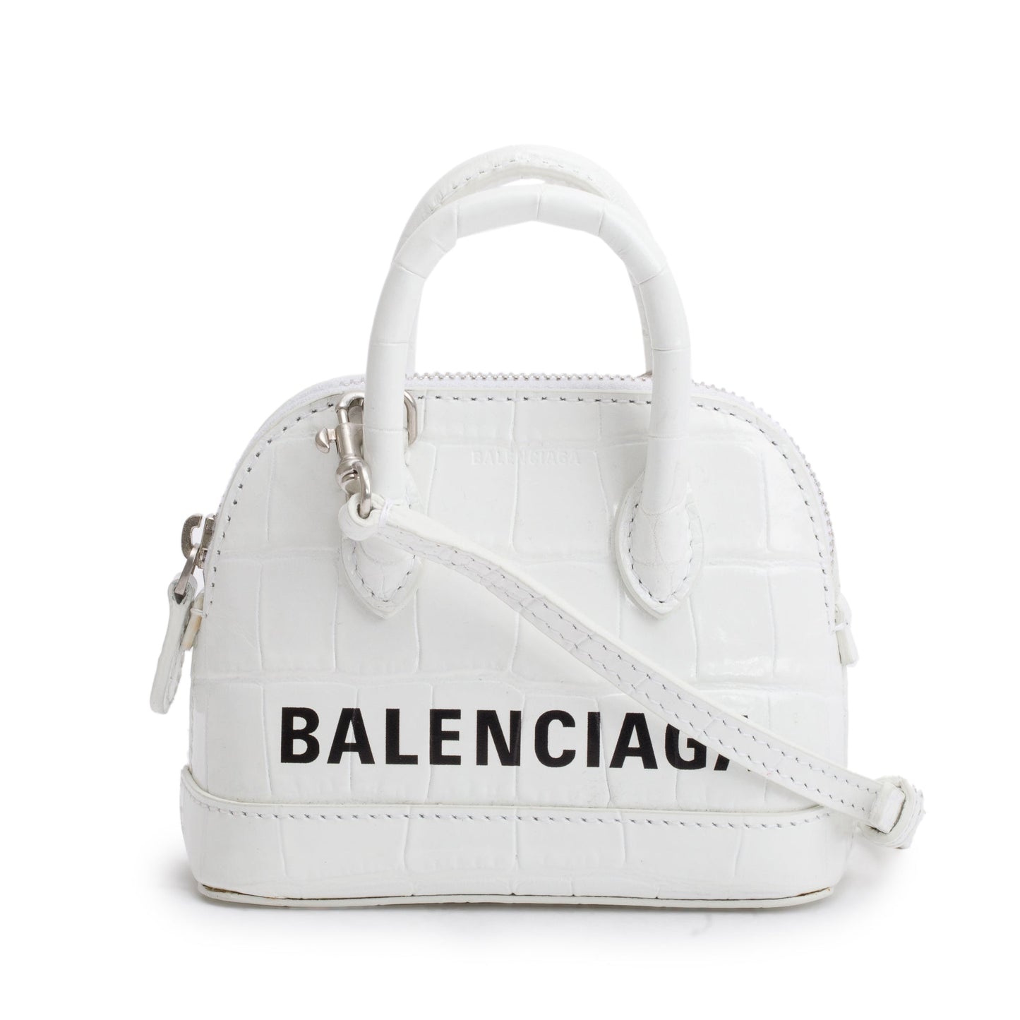 Balenciaga Crocodile Embossed Ville Top Handle Bag White Mini Travel Bag