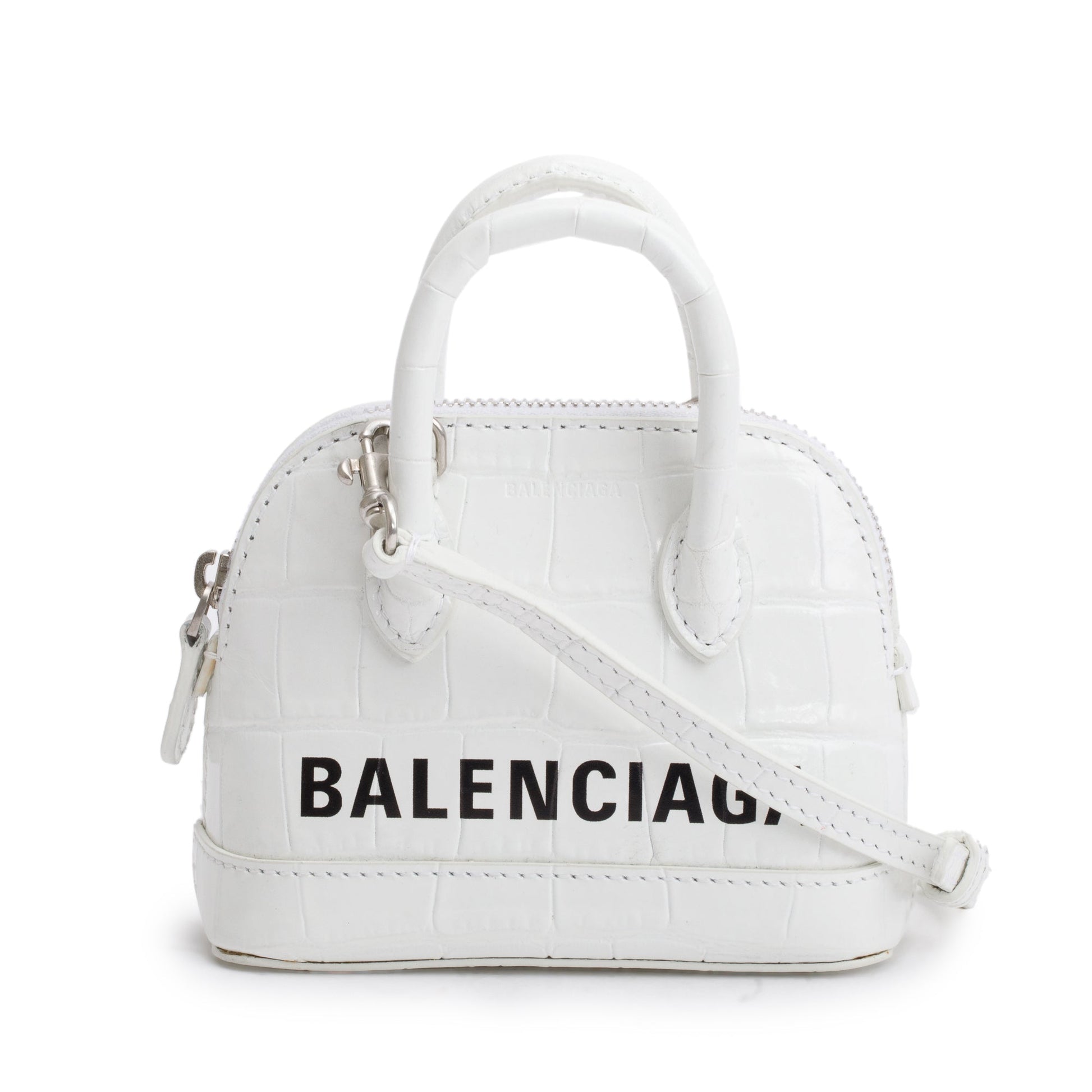 Balenciaga Crocodile Embossed Ville Top Handle Bag White Mini Travel Bag