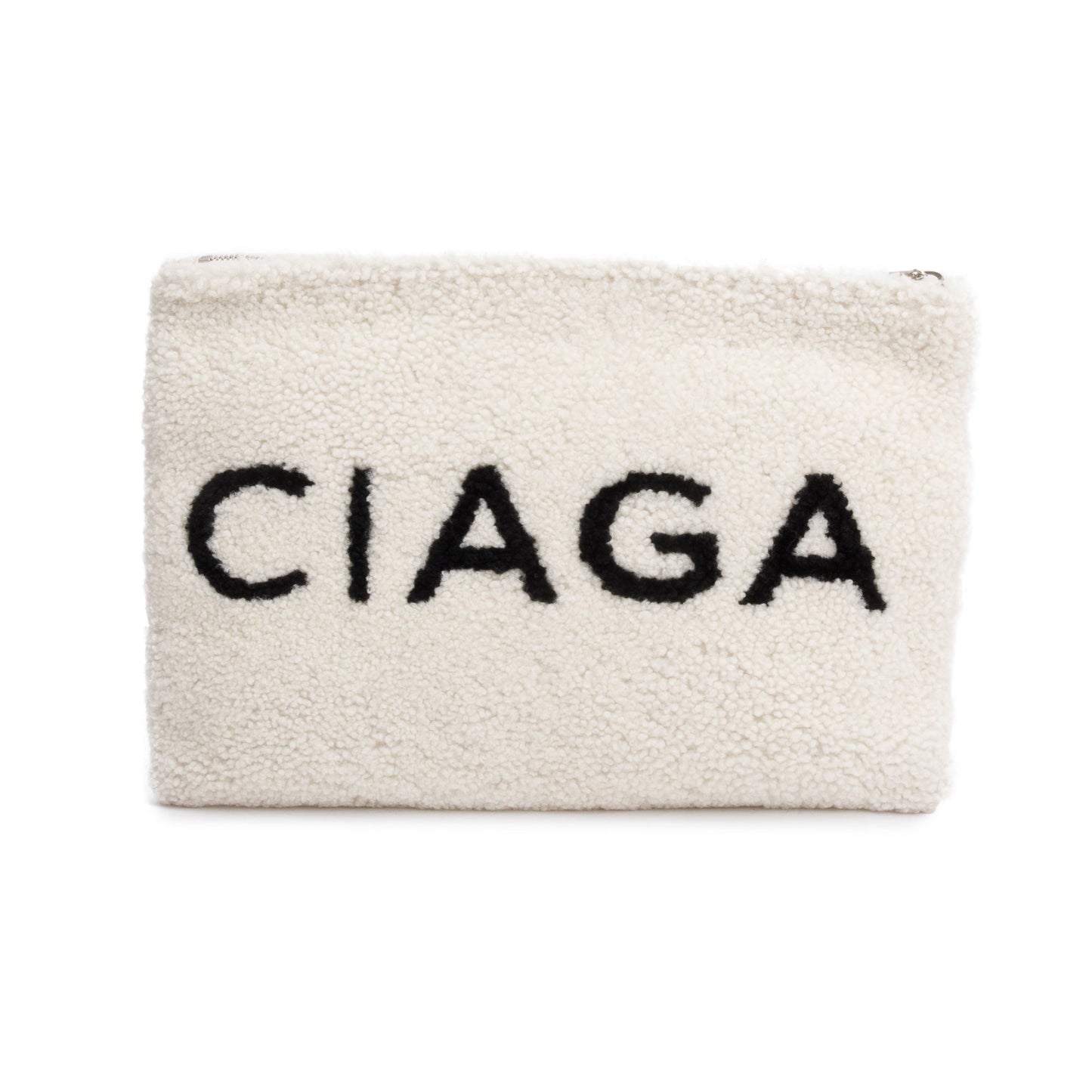 Balenciaga Shearling Pouch Travel Bag White Logo