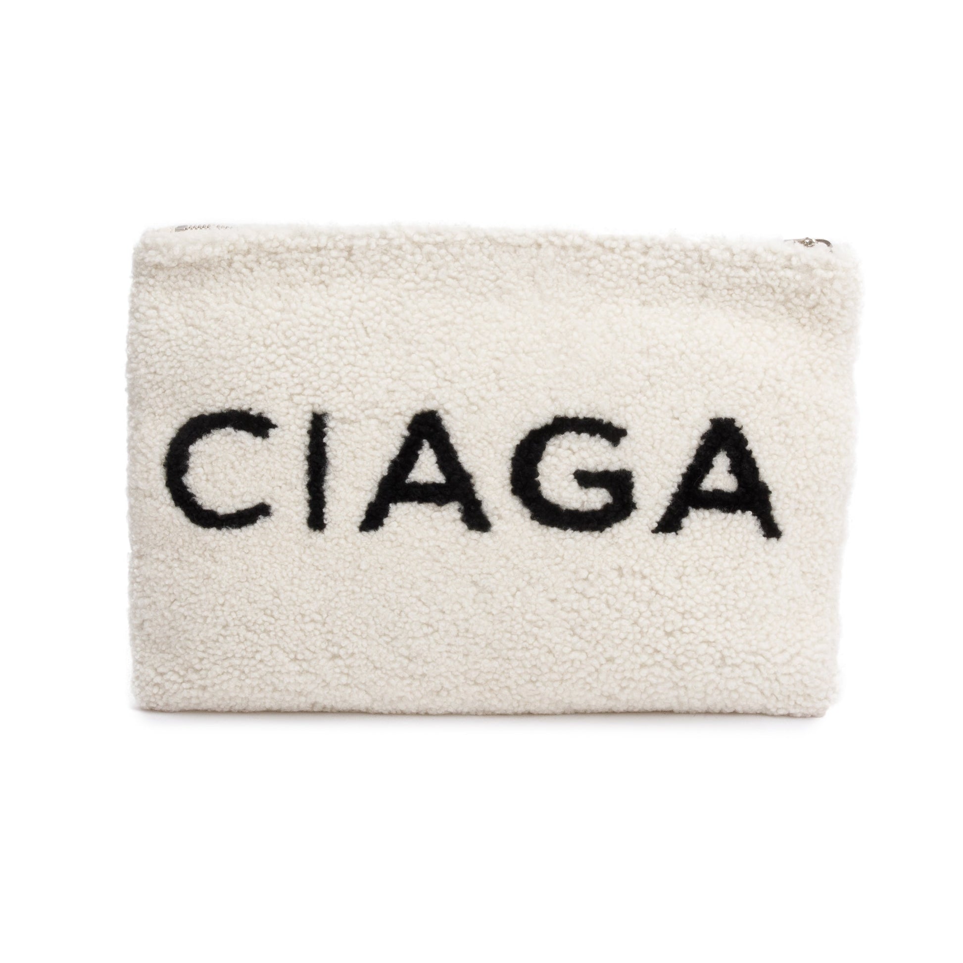 Balenciaga Shearling Pouch Travel Bag White Logo