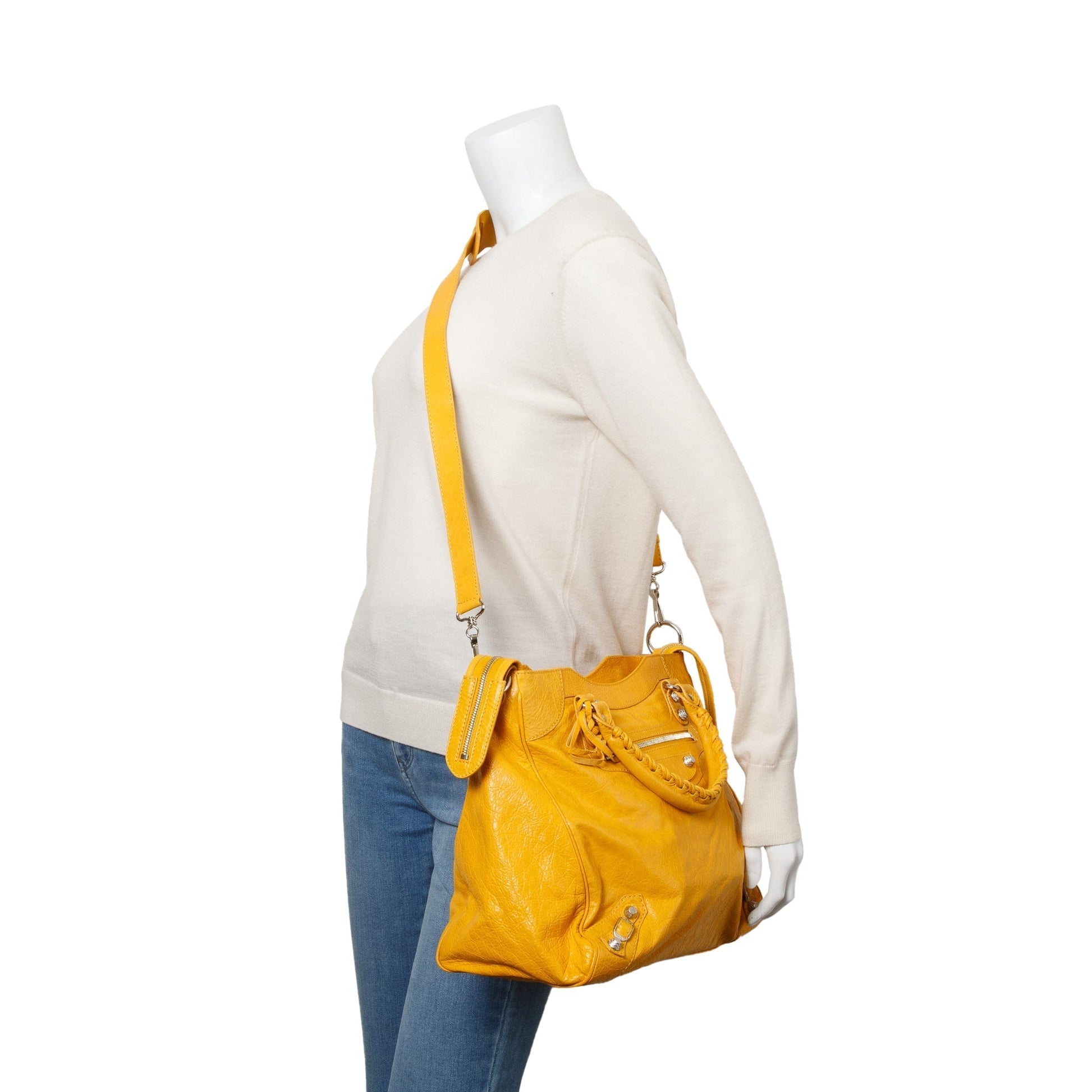 Balenciaga Yellow Agneau Giant Velo Bag Leather Travel Bag
