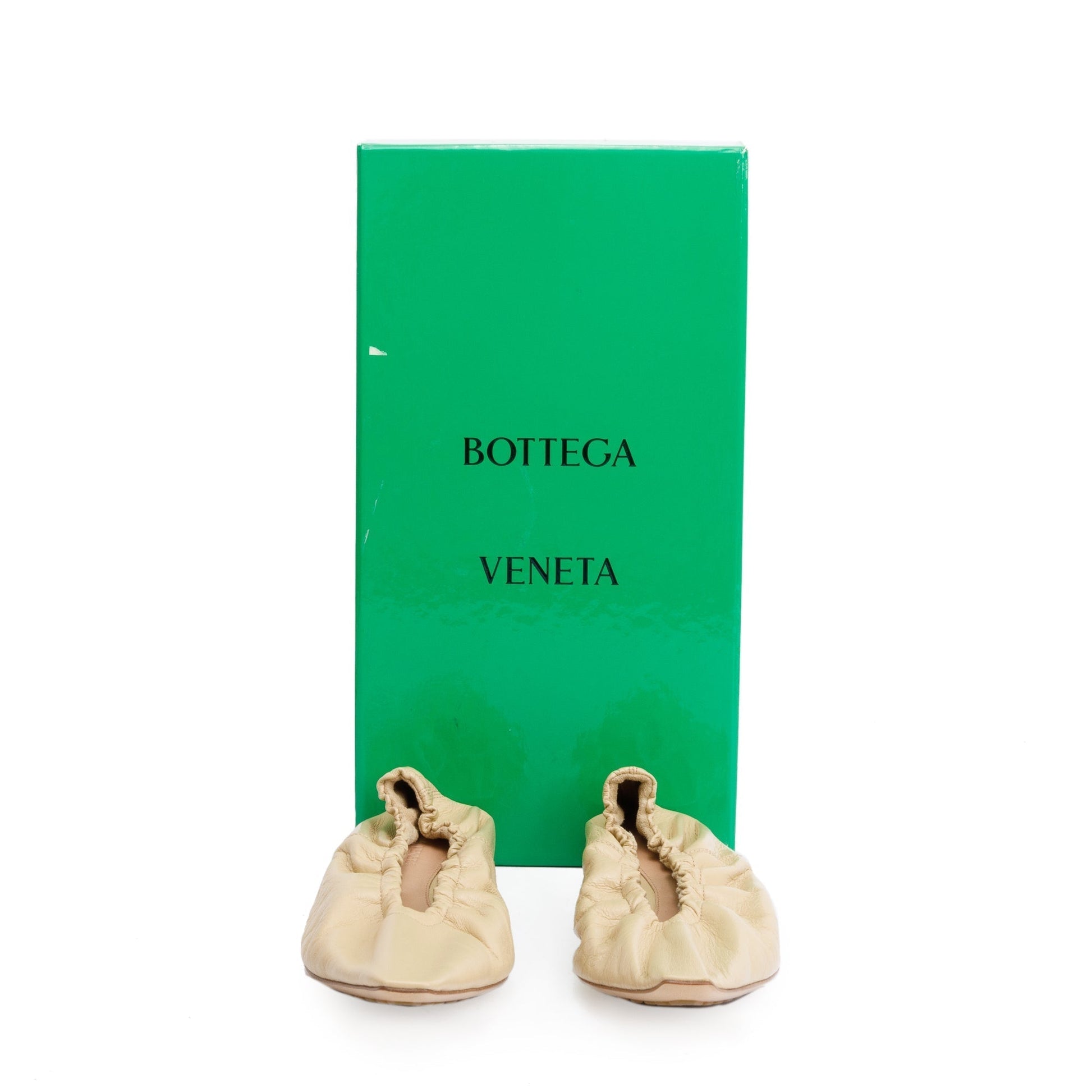 Bottega Veneta Crush Nappa Ballerina Flats Size Travel Bag Leather Beige Shoes
