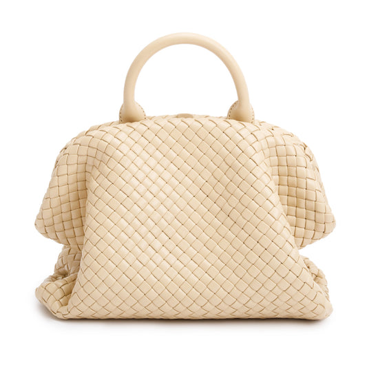 Bottega Veneta Intrecciato Weave Padded The Handle Bag Beige Medium Travel Bag