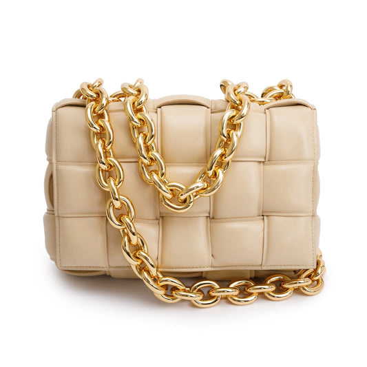 Bottega Veneta Nappa Intrecciato Padded Cassette Bag Beige Chain Travel Bag