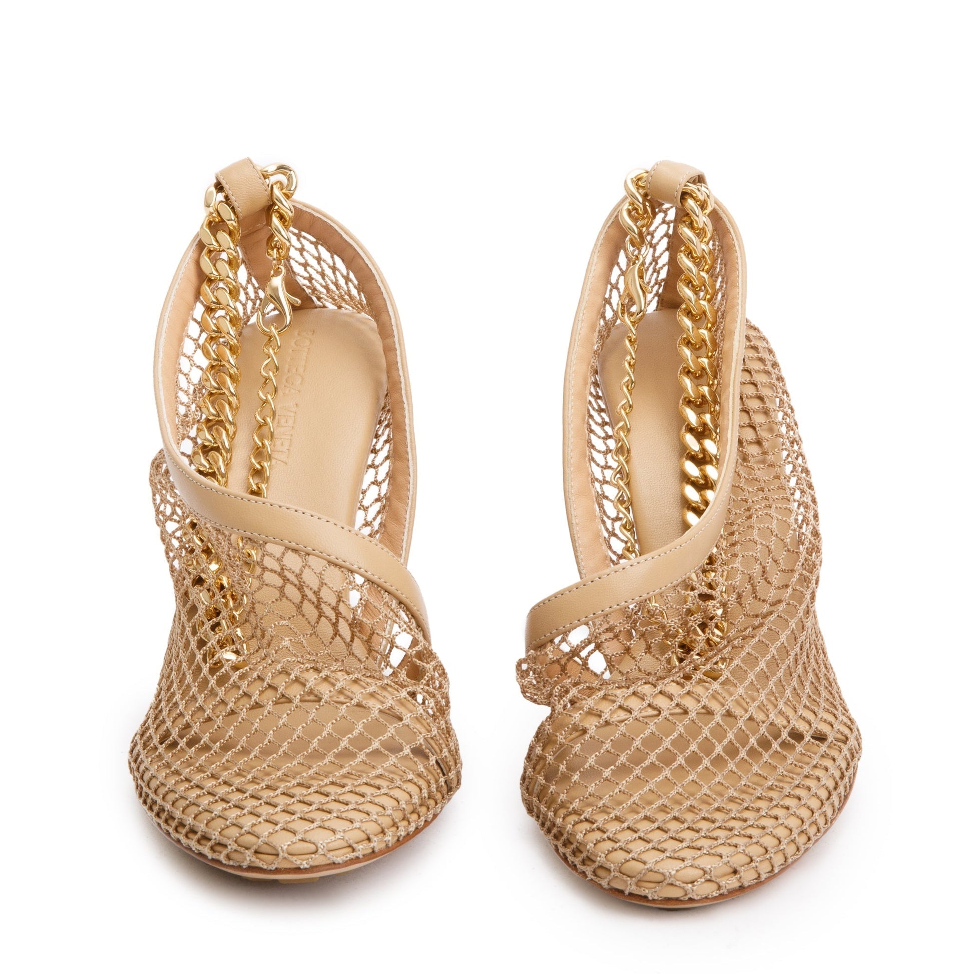 Bottega Veneta Nappa Mesh Chunky Link Pumps Size Travel Beige Chain Shoes