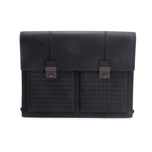 Bottega Veneta Intrecciato Briefcase Backpack Leather Black