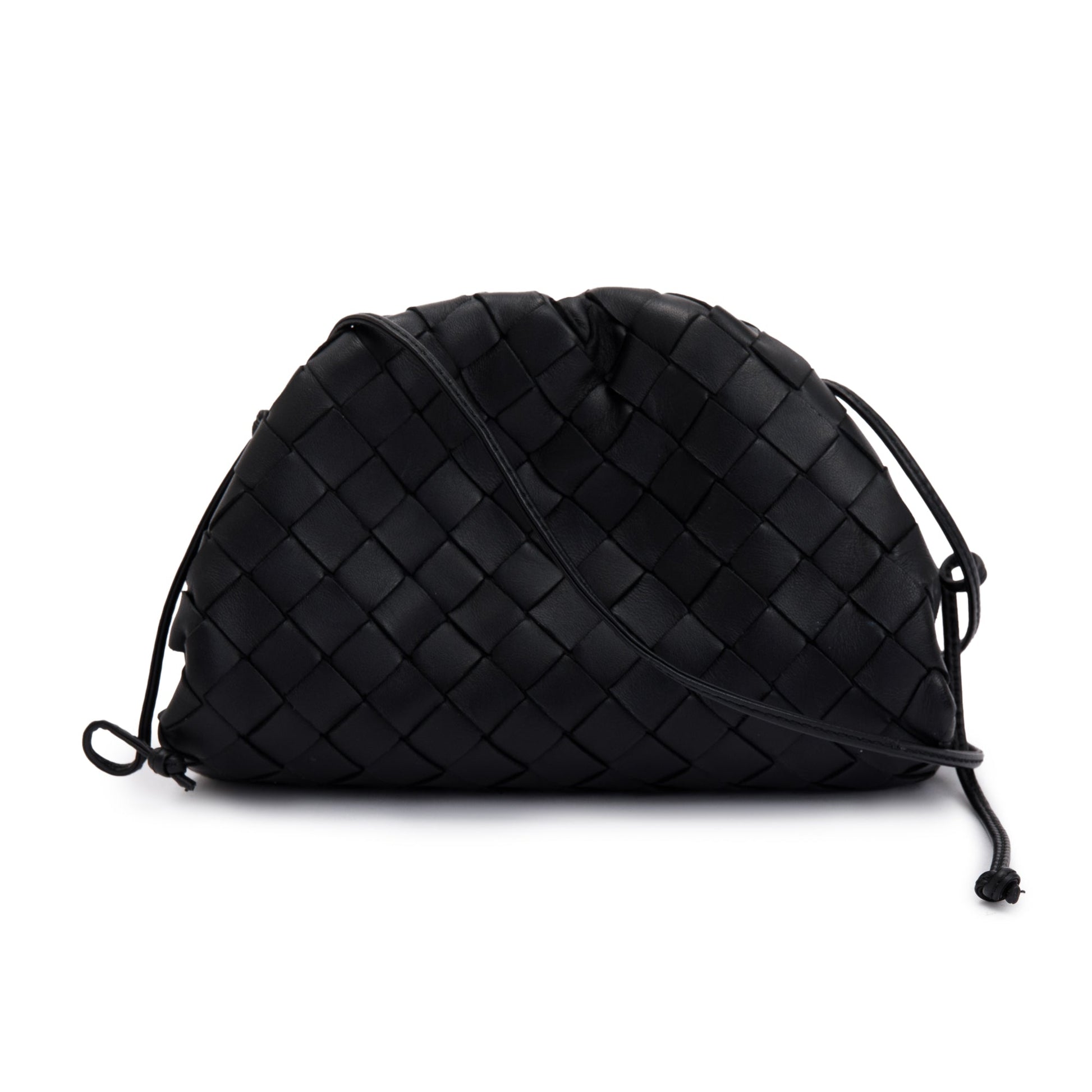 Bottega Veneta Intrecciato Pouch Travel Bag Leather Black