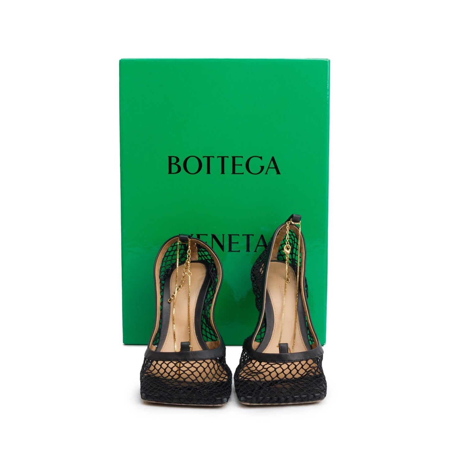 Bottega Veneta Nappa Mesh Stretch Link Pumps Size Travel Black Chain Shoes