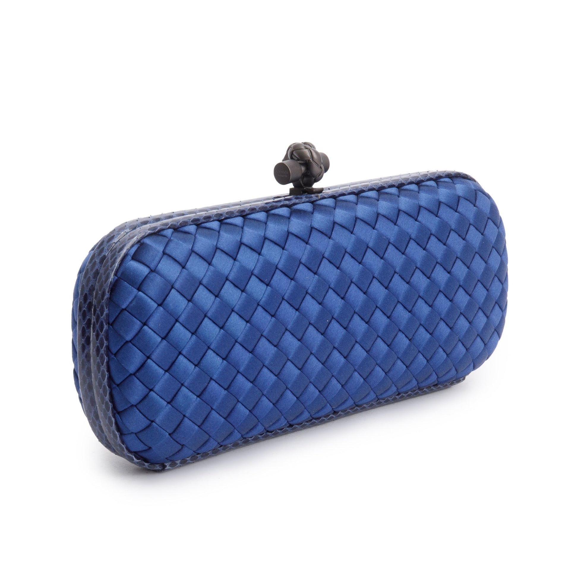 Bottega Veneta Ayers Trimmed Intrecciato Stretch Knot Clutch Blue Clutch Bag