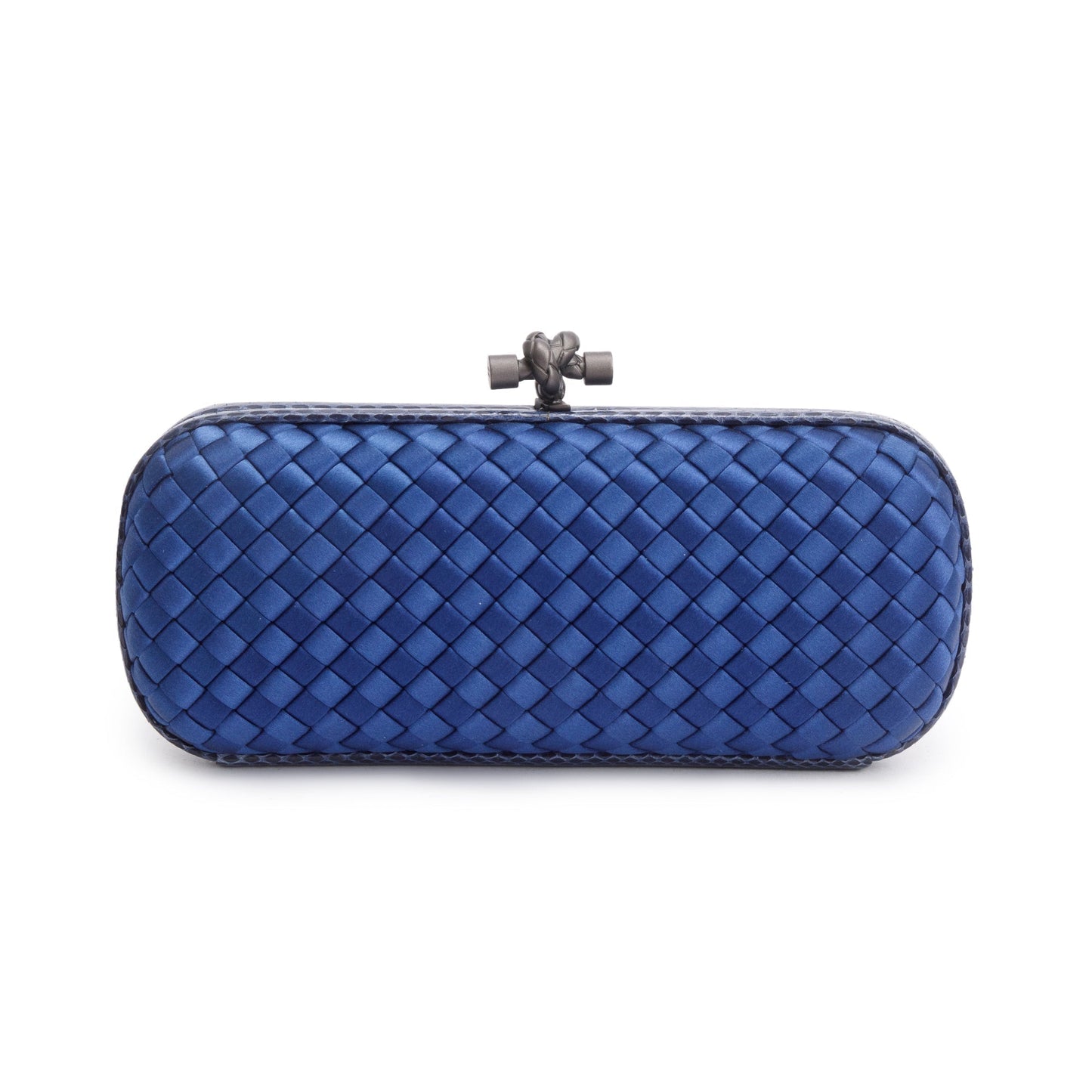 Bottega Veneta Ayers Trimmed Intrecciato Stretch Knot Clutch Blue Clutch Bag