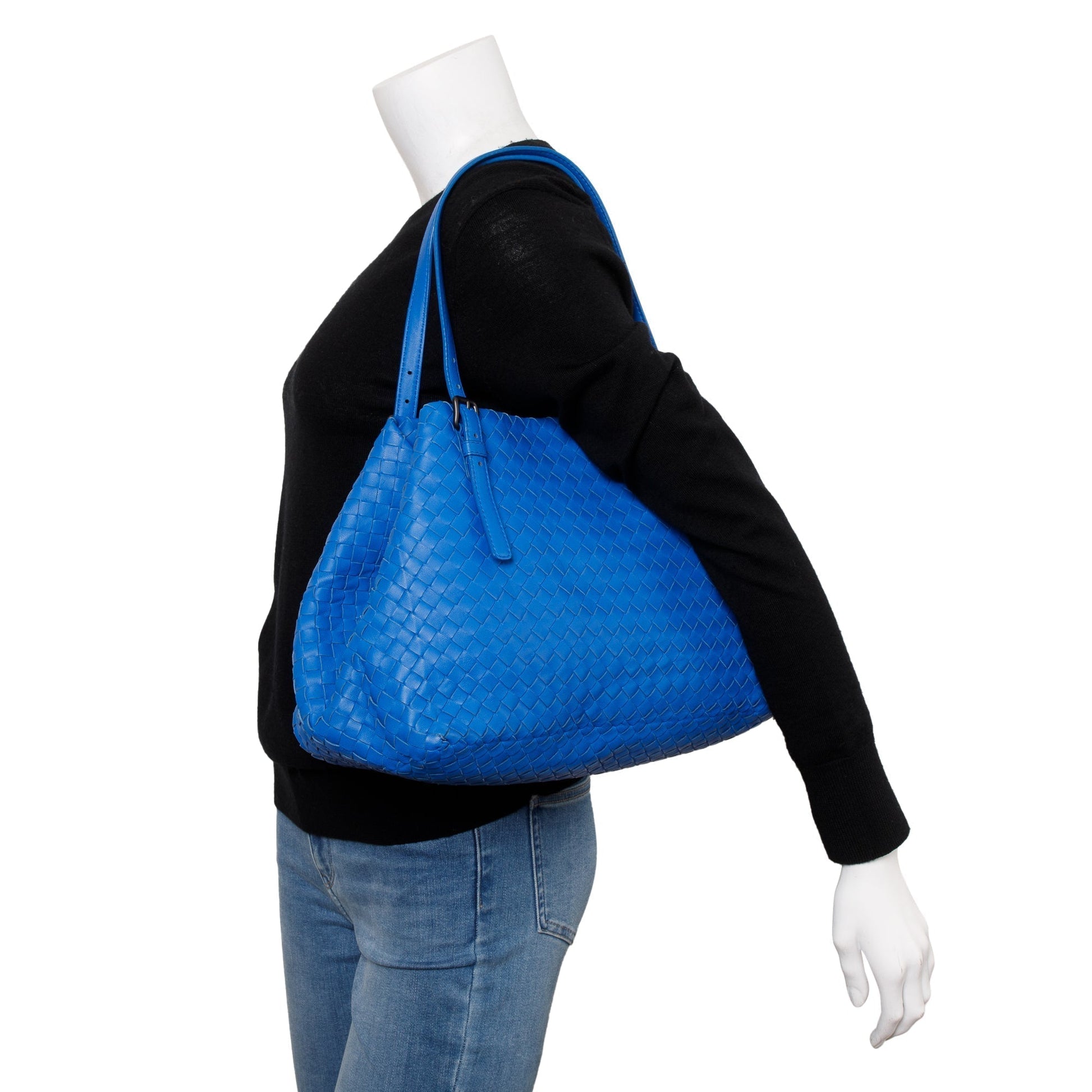 Bottega Veneta Intrecciato Cesta Tote Leather Blue Tote Bag