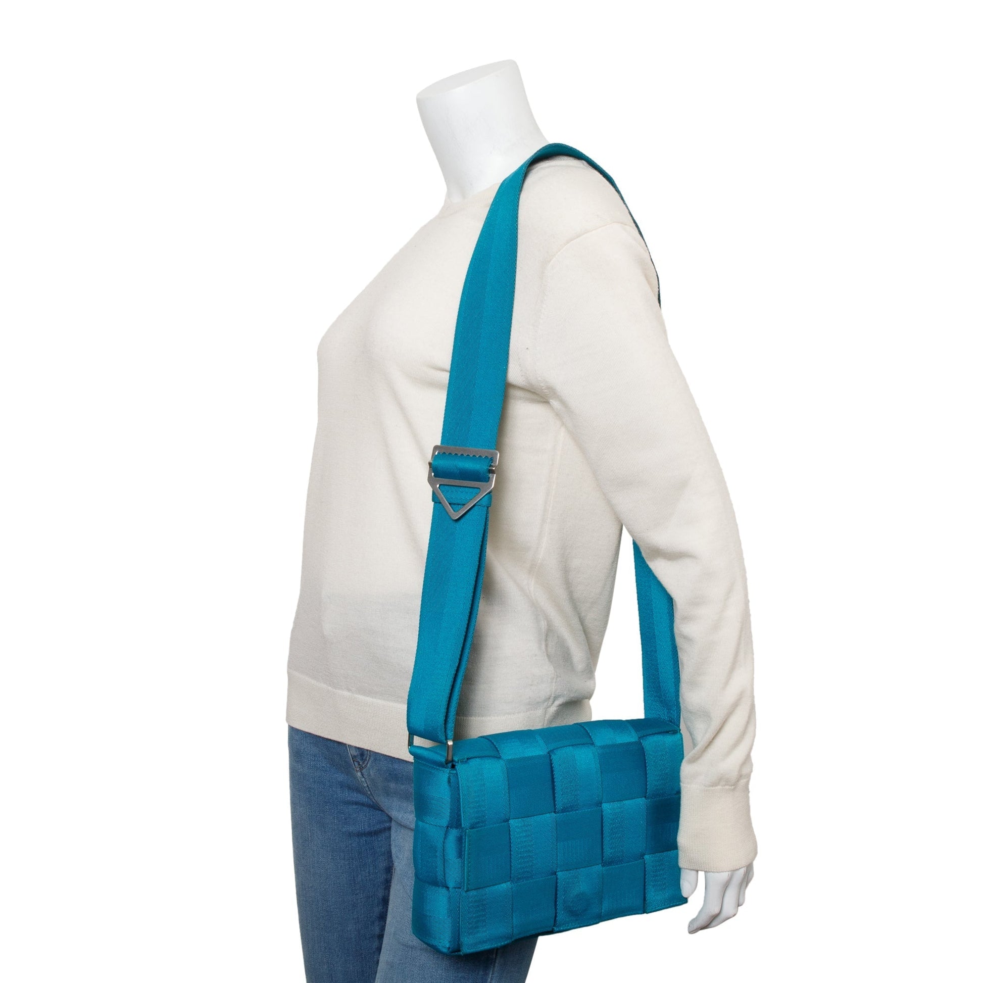 Bottega Veneta Webbing Intrecciato Cassette Bag Blue Travel Bag