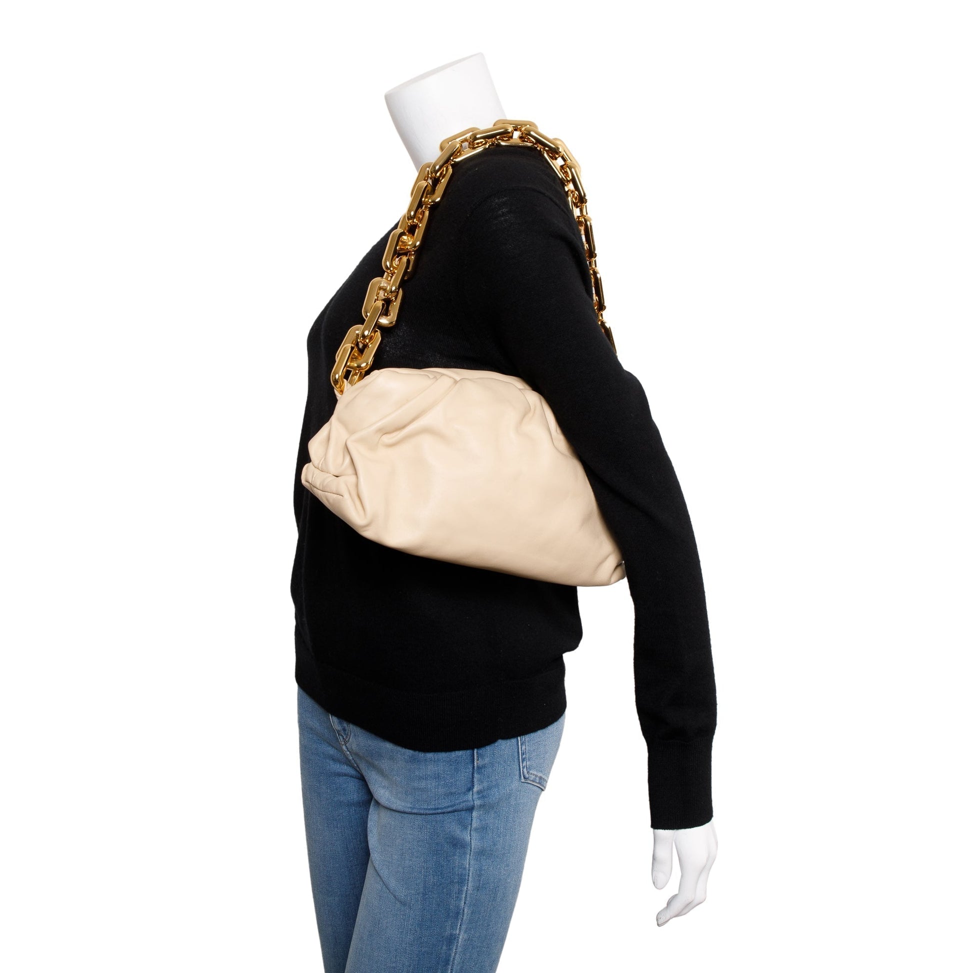 Bottega Veneta Netral Nappa The Pouch Travel Bag Leather Chain