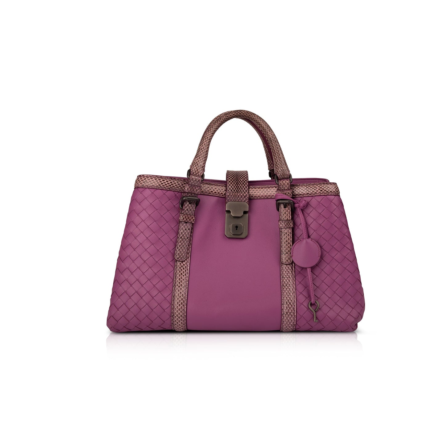 Bottega Veneta Snakeskin Trimmed Intrecciato Roma Bag Travel Bag