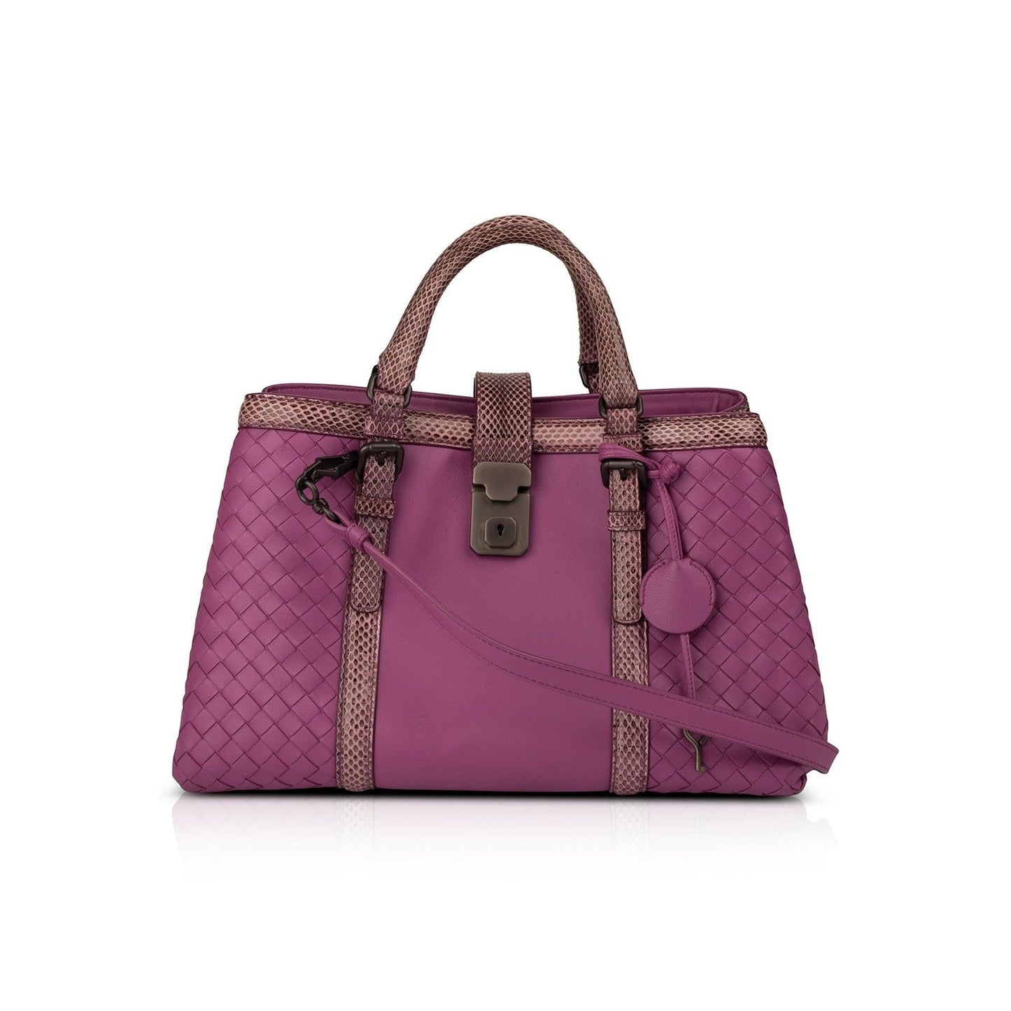 Bottega Veneta Snakeskin Trimmed Intrecciato Roma Bag Travel Bag