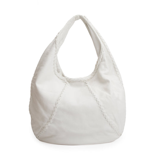 Bottega Veneta Intrecciato Cervo Hobo Leather White Travel Bag
