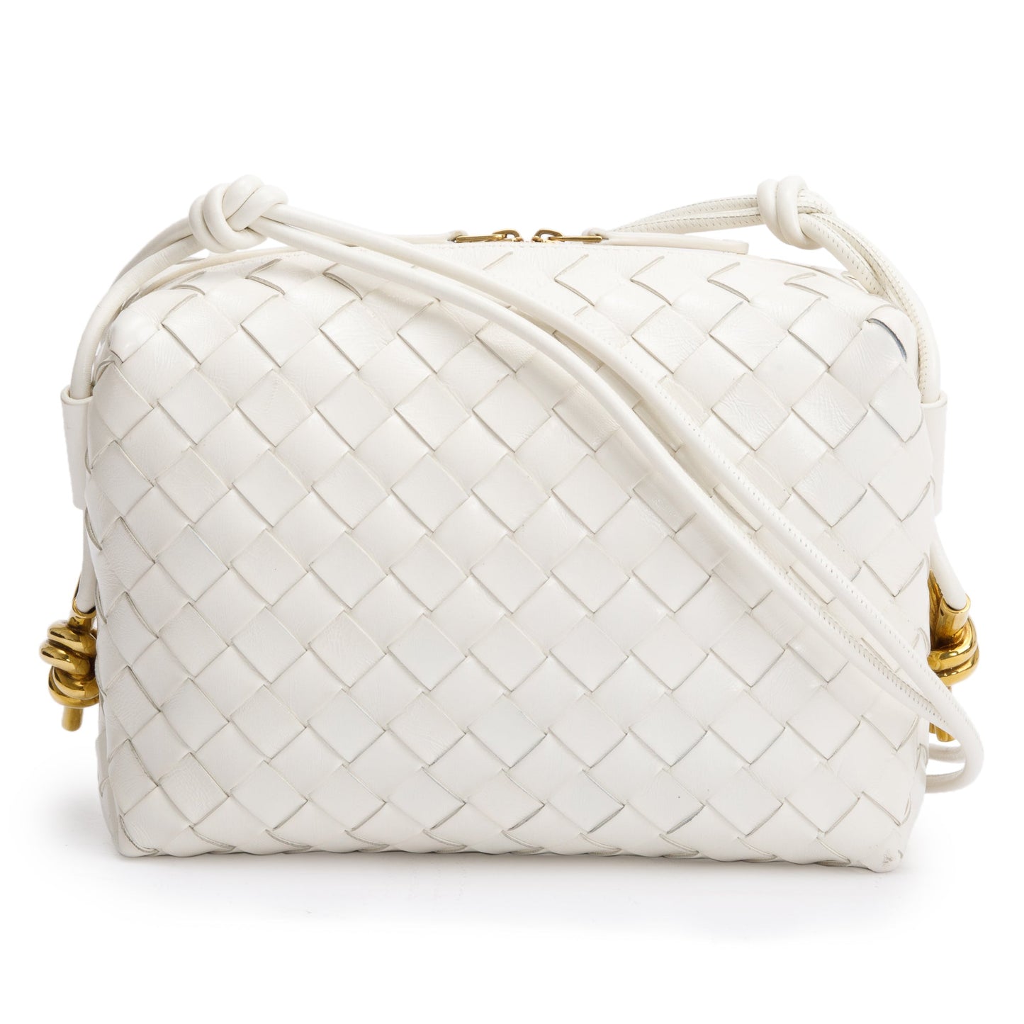 Bottega Veneta Intrecciato Loop Camera Bag Leather White Travel Bag