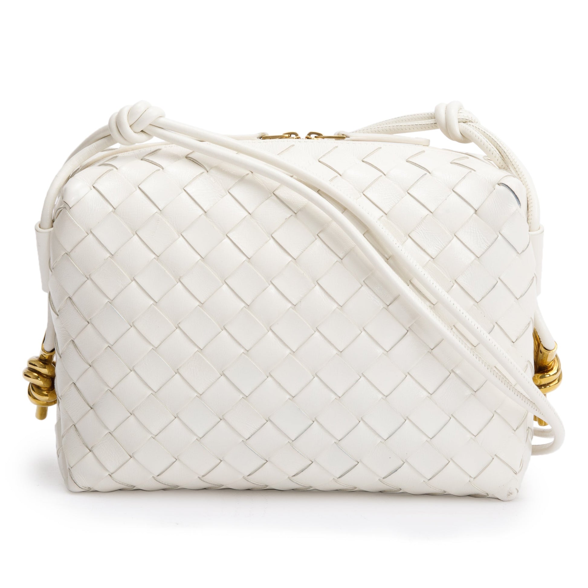 Bottega Veneta Intrecciato Loop Camera Bag Leather White Travel Bag