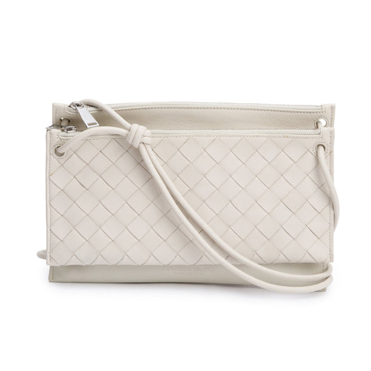Bottega Veneta Intrecciato Nappa Double Pouch Crossbody Bag Leather White