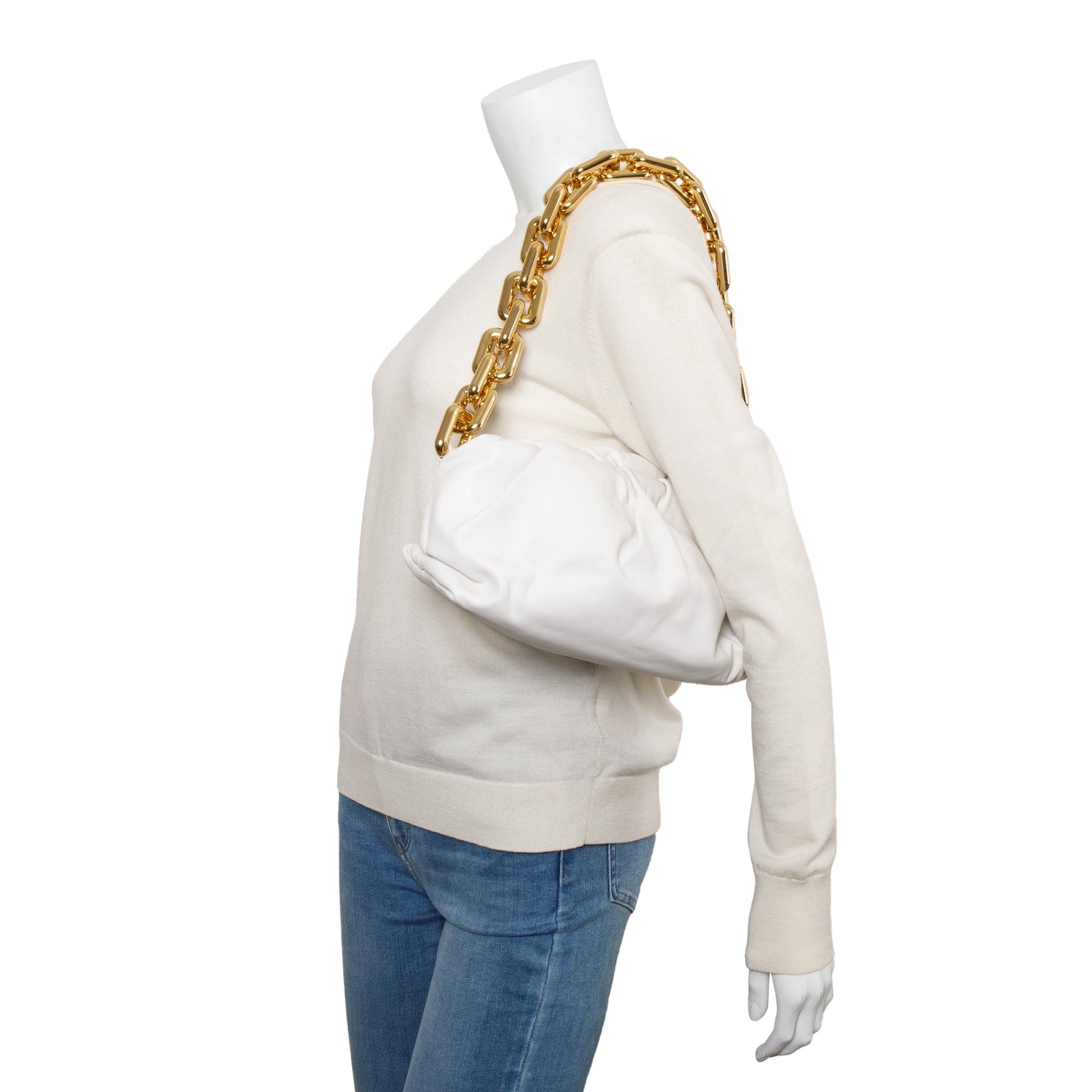 Bottega Veneta Nappa The Pouch Travel Bag Leather White