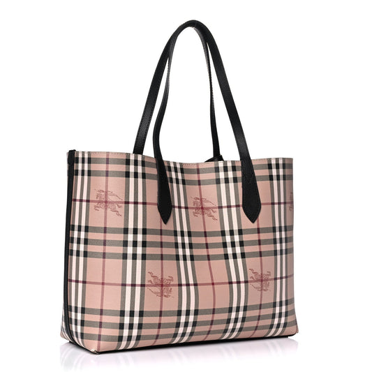 Burberry Haymarket Check Reversible Tote Black Medium Tote Bag