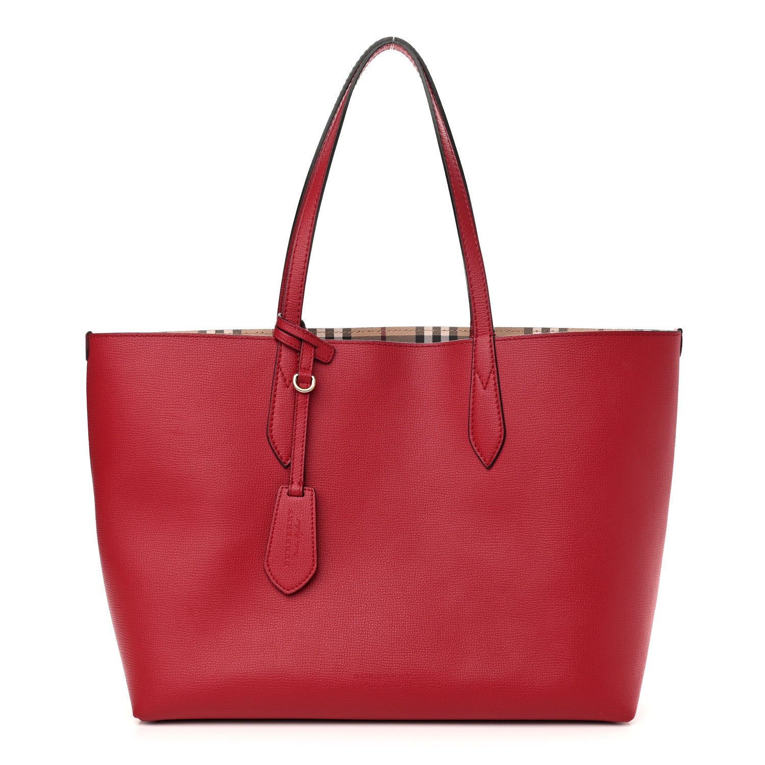 Burberry Haymarket Check Reversible Tote Red Medium Tote Bag