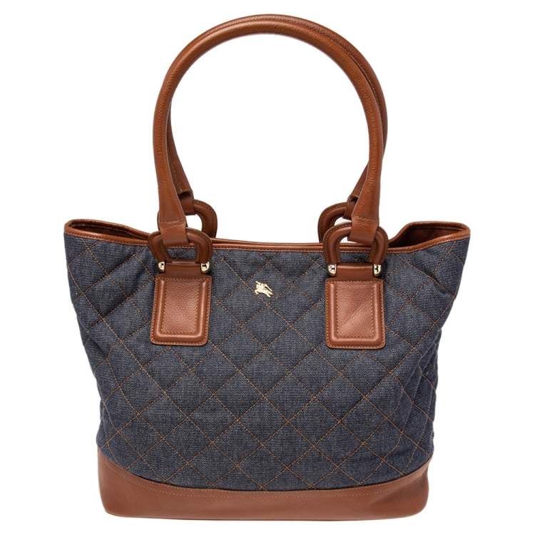 Burberry Grange Tote Bag Leather Denim Quilted