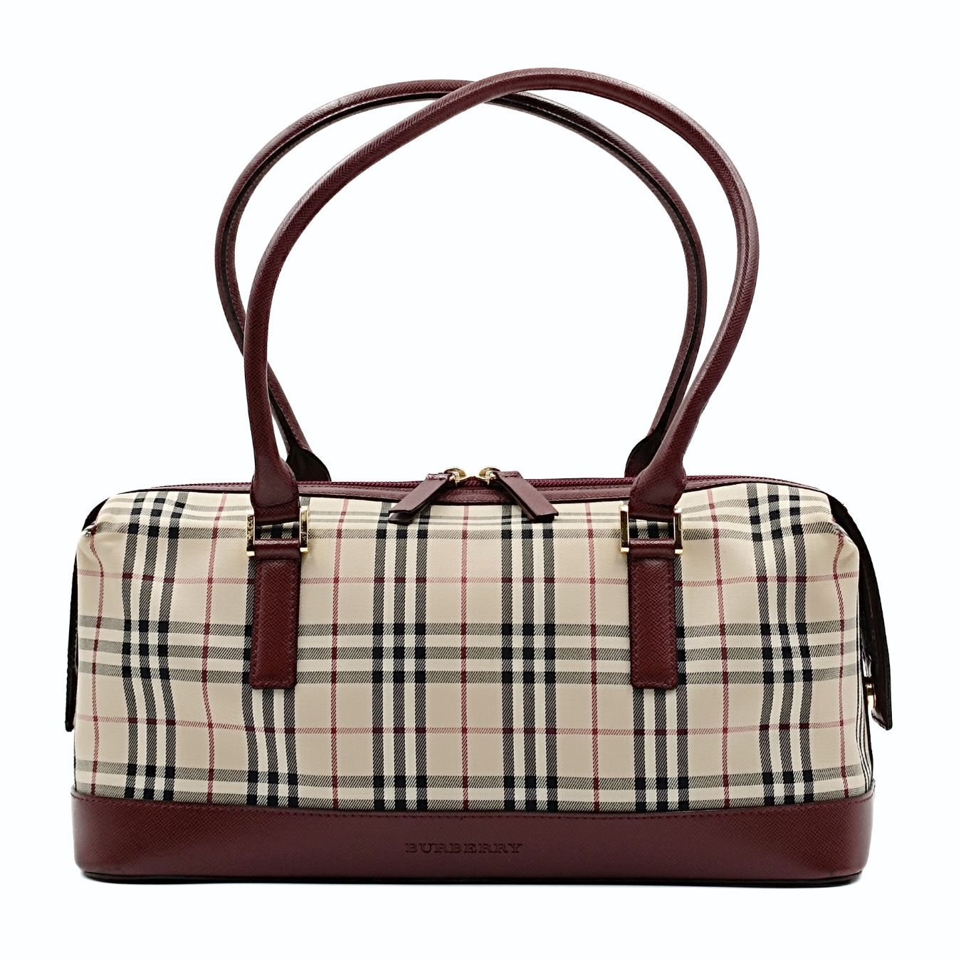 Burberry Luxury Shoulder Bag In Burgundy Check And Leather Canvas