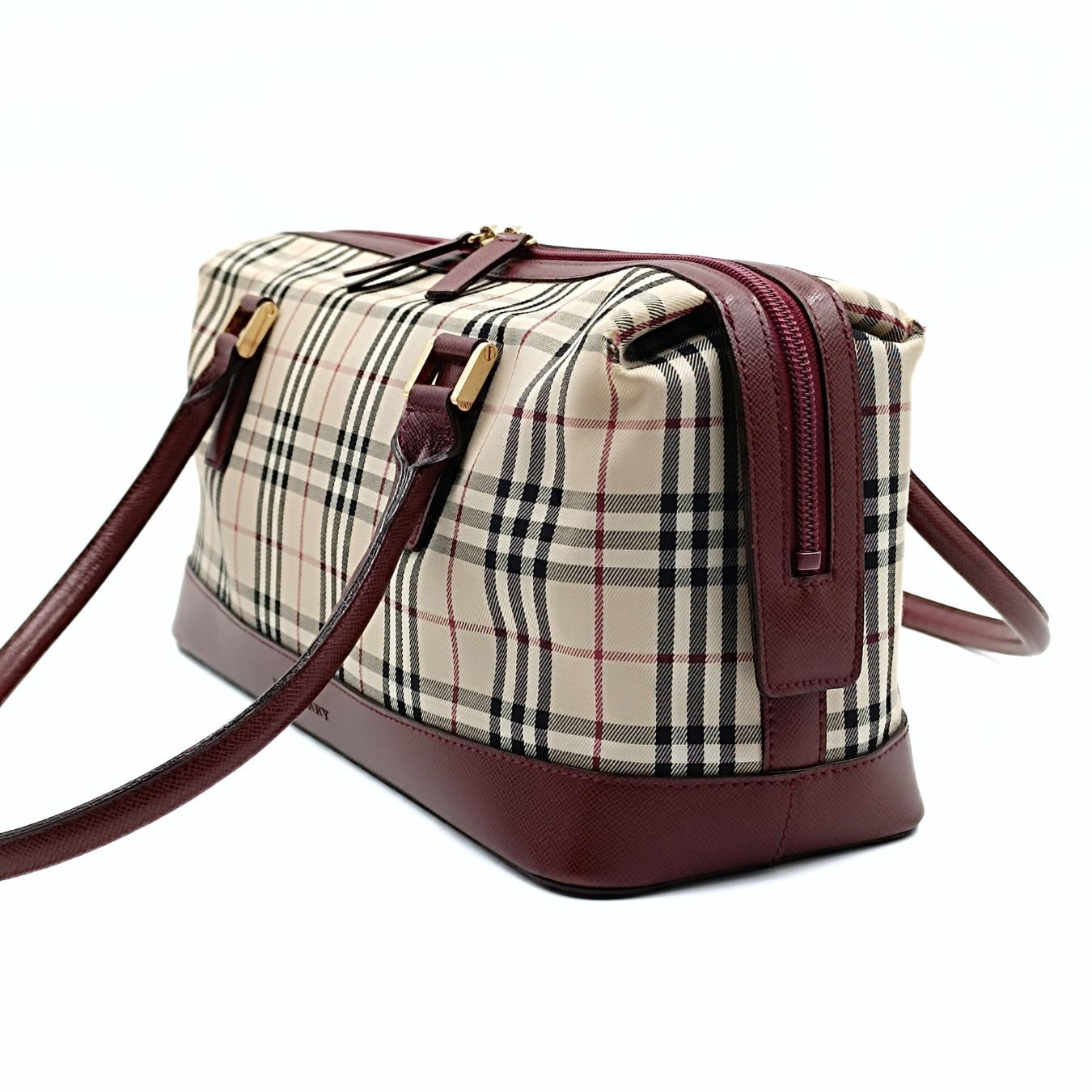 Burberry Luxury Shoulder Bag In Burgundy Check And Leather Canvas