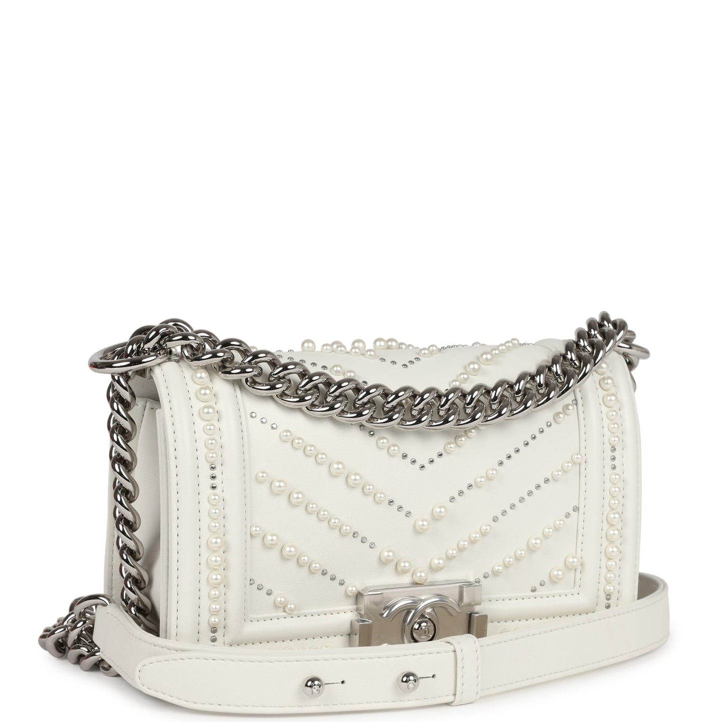 Chanel Small Pearl Boy White Calfskin Silver Hardware Accessory