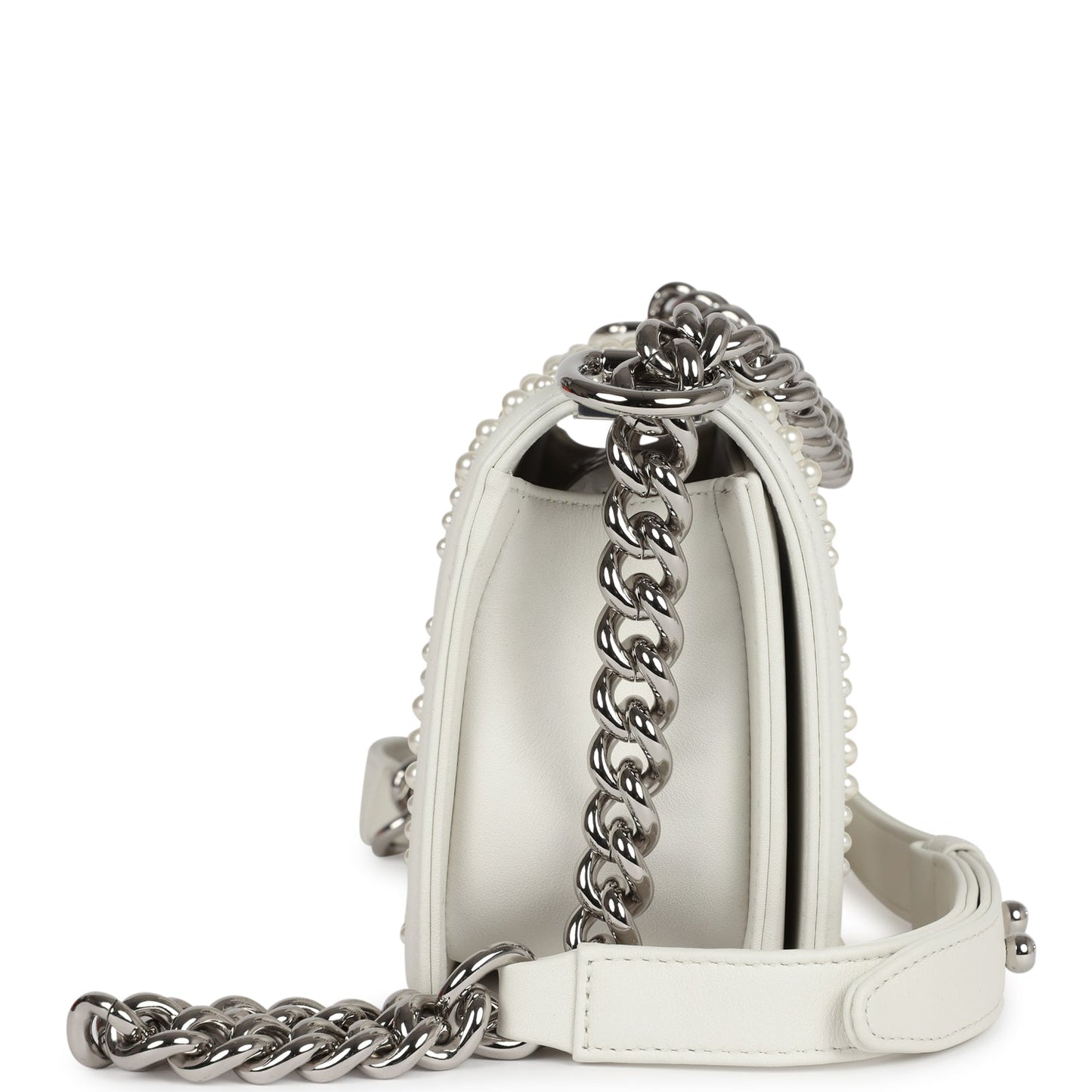 Chanel Small Pearl Boy White Calfskin Silver Hardware Accessory