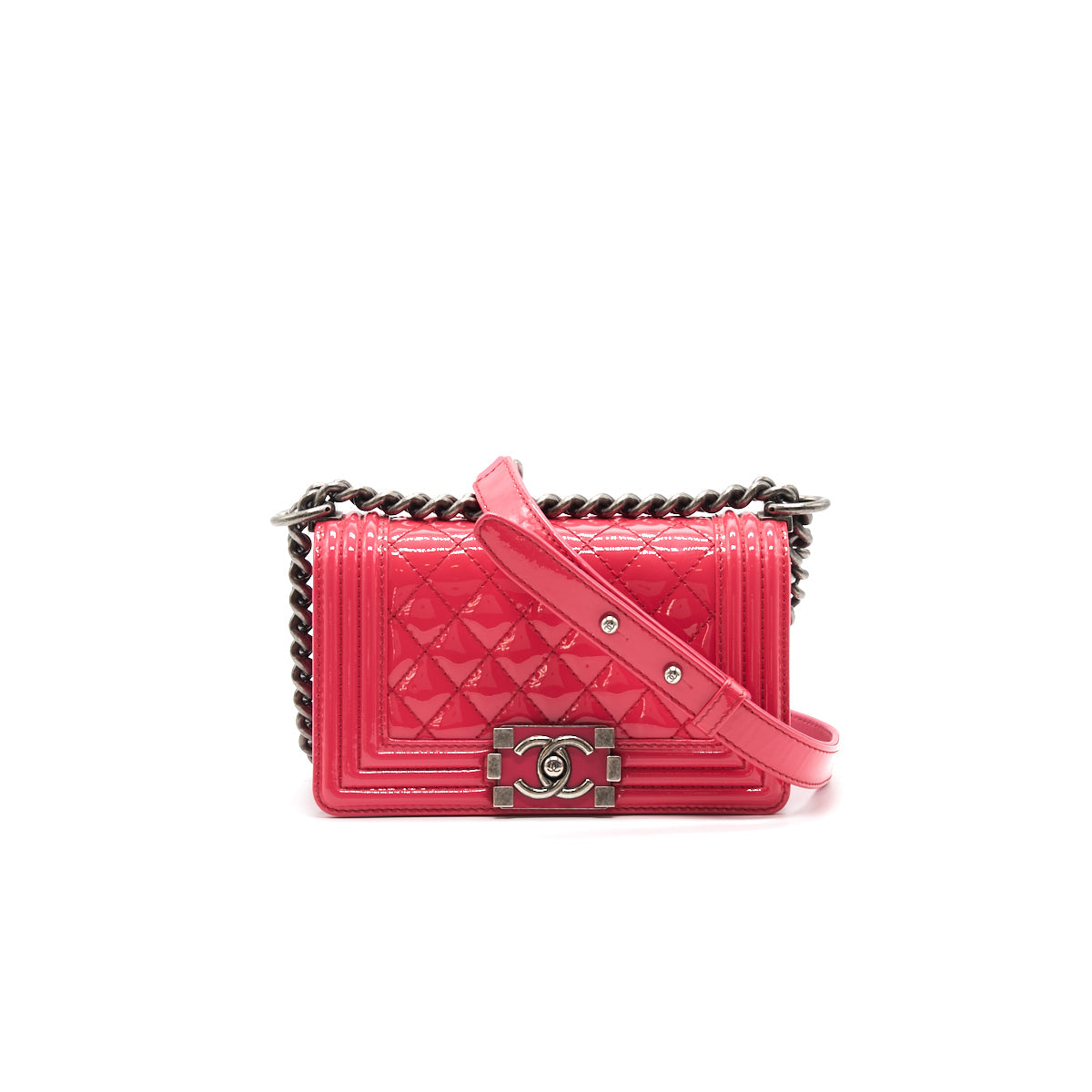 Chanel Small Leboy Patent Leather Pink Ruthenium Hardware Bag