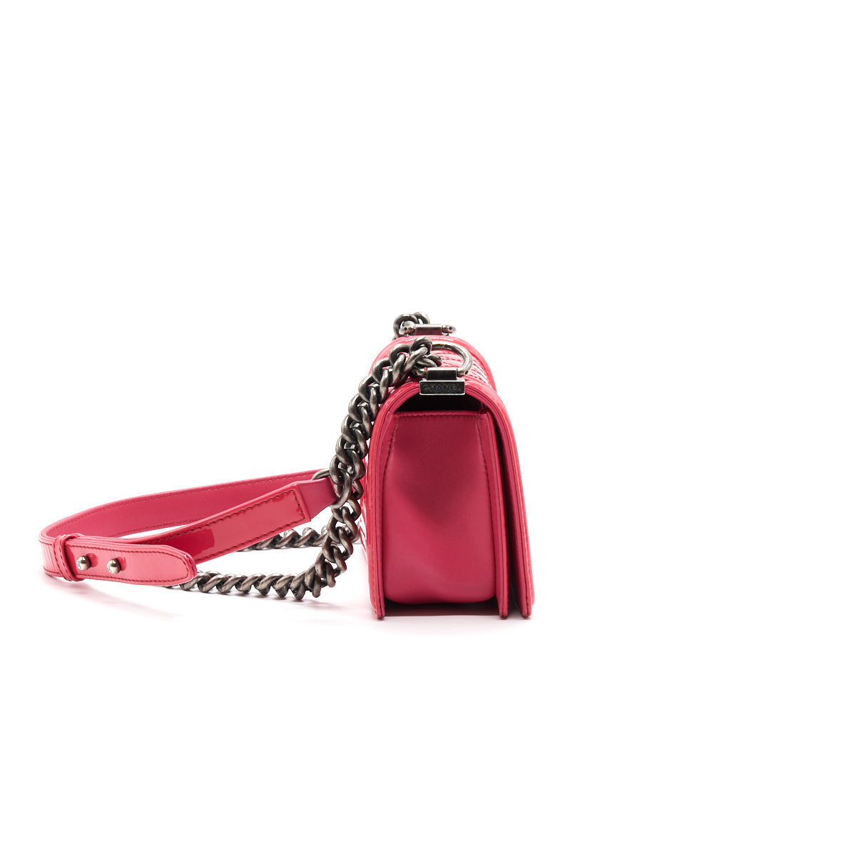 Chanel Small Leboy Patent Leather Pink Ruthenium Hardware Bag