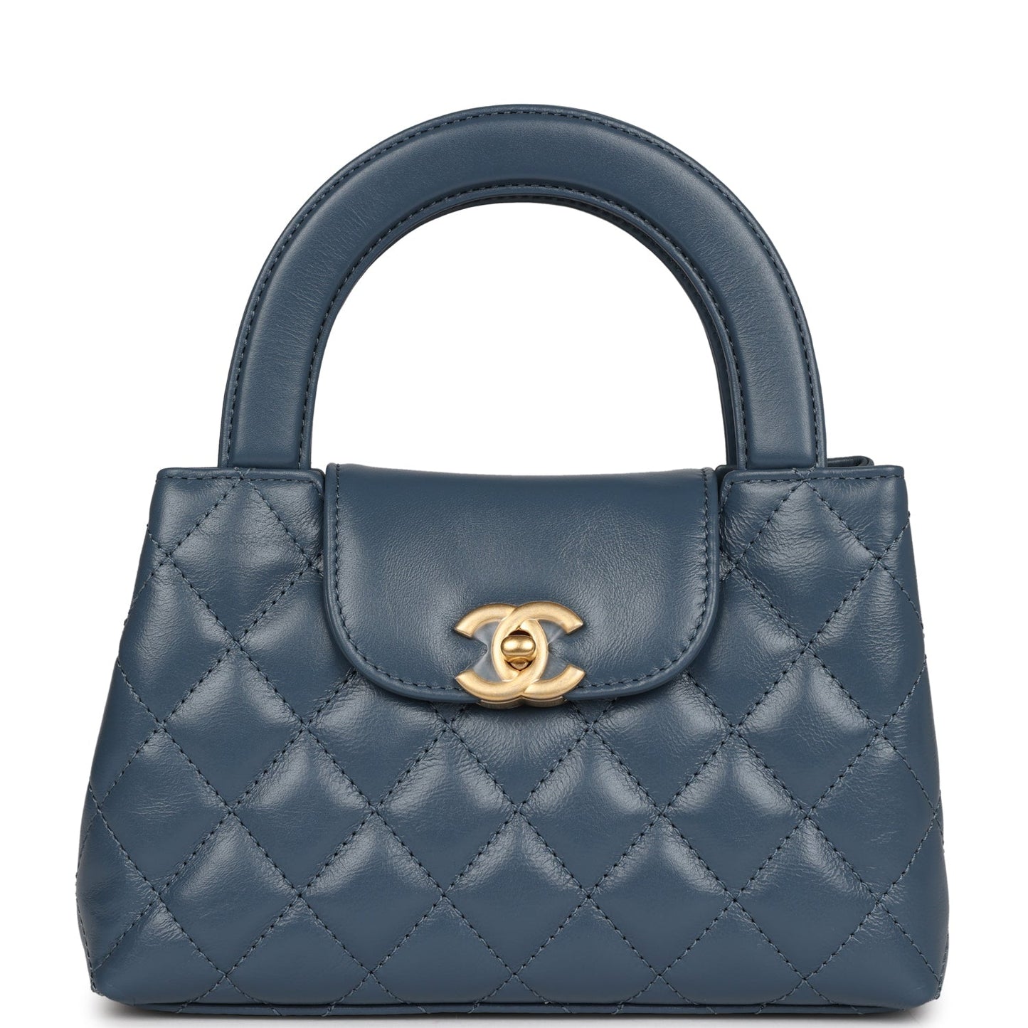 Chanel Small Kelly Shopper Blue Shiny Aged Calfskin Brushed Gold Hardware Accessory