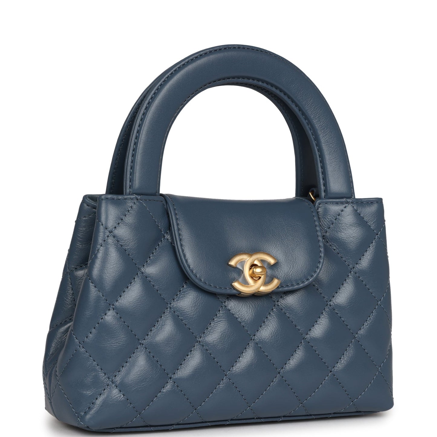 Chanel Small Kelly Shopper Blue Shiny Aged Calfskin Brushed Gold Hardware Accessory