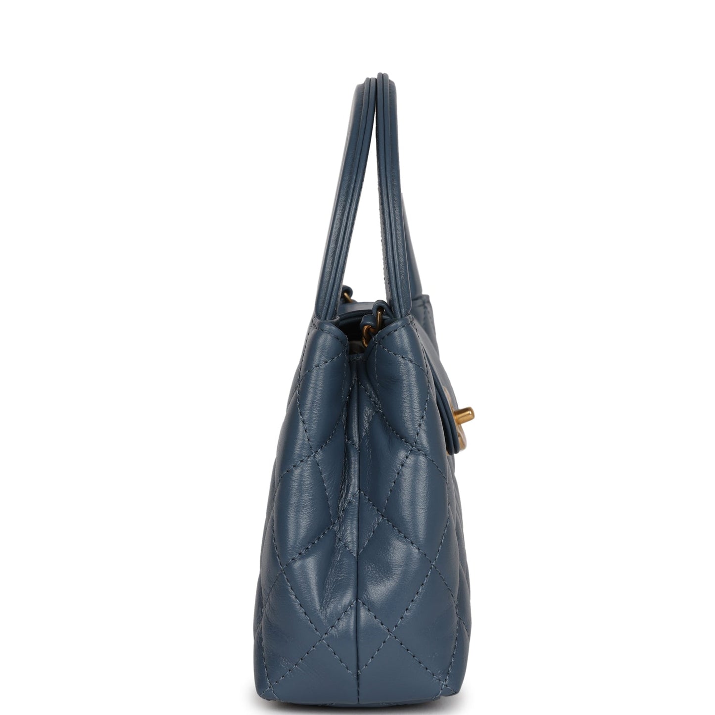 Chanel Small Kelly Shopper Blue Shiny Aged Calfskin Brushed Gold Hardware Accessory