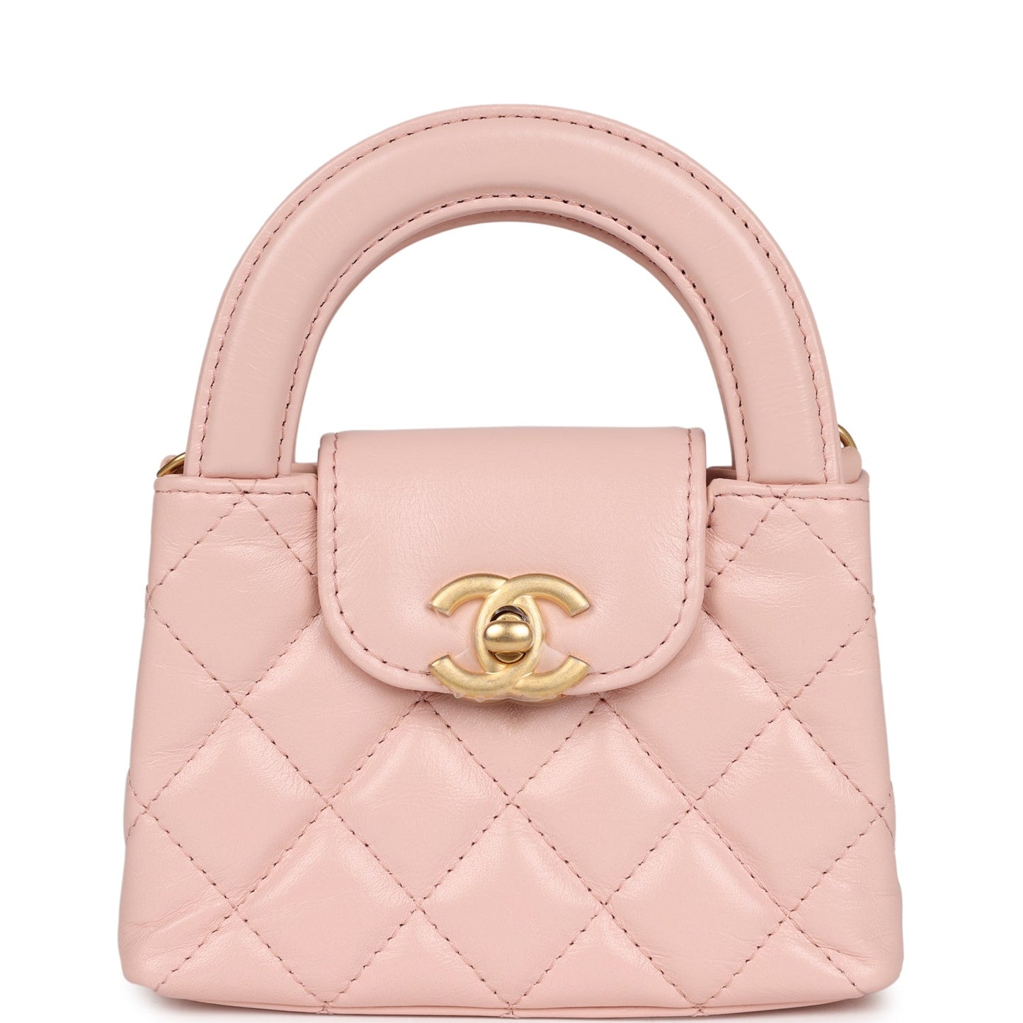 Chanel Nano Kelly Shopper Light Pink Shiny Aged Calfskin Brushed Gold Hardware Accessory