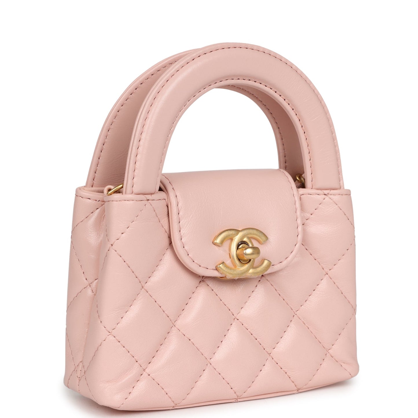 Chanel Nano Kelly Shopper Light Pink Shiny Aged Calfskin Brushed Gold Hardware Accessory