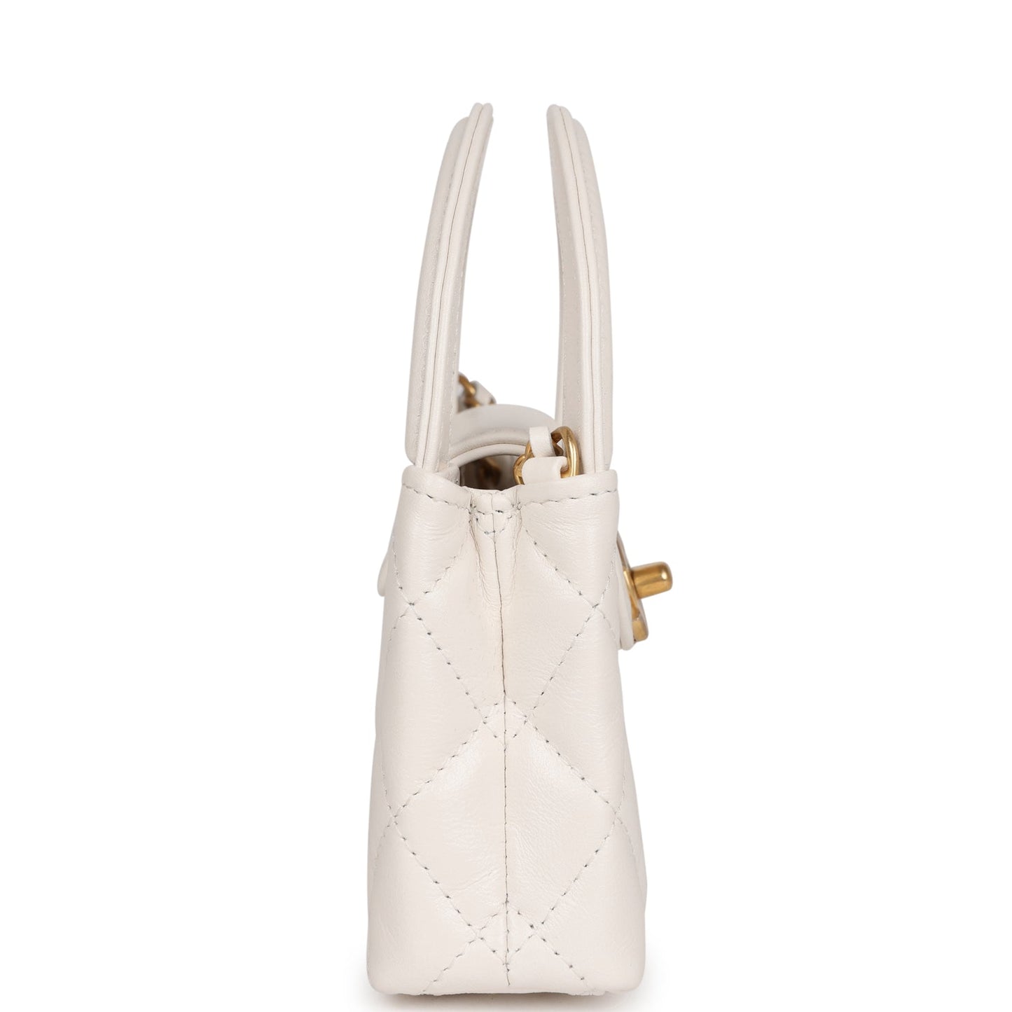 Chanel Nano Kelly Shopper White Shiny Aged Calfskin Brushed Gold Hardware Accessory