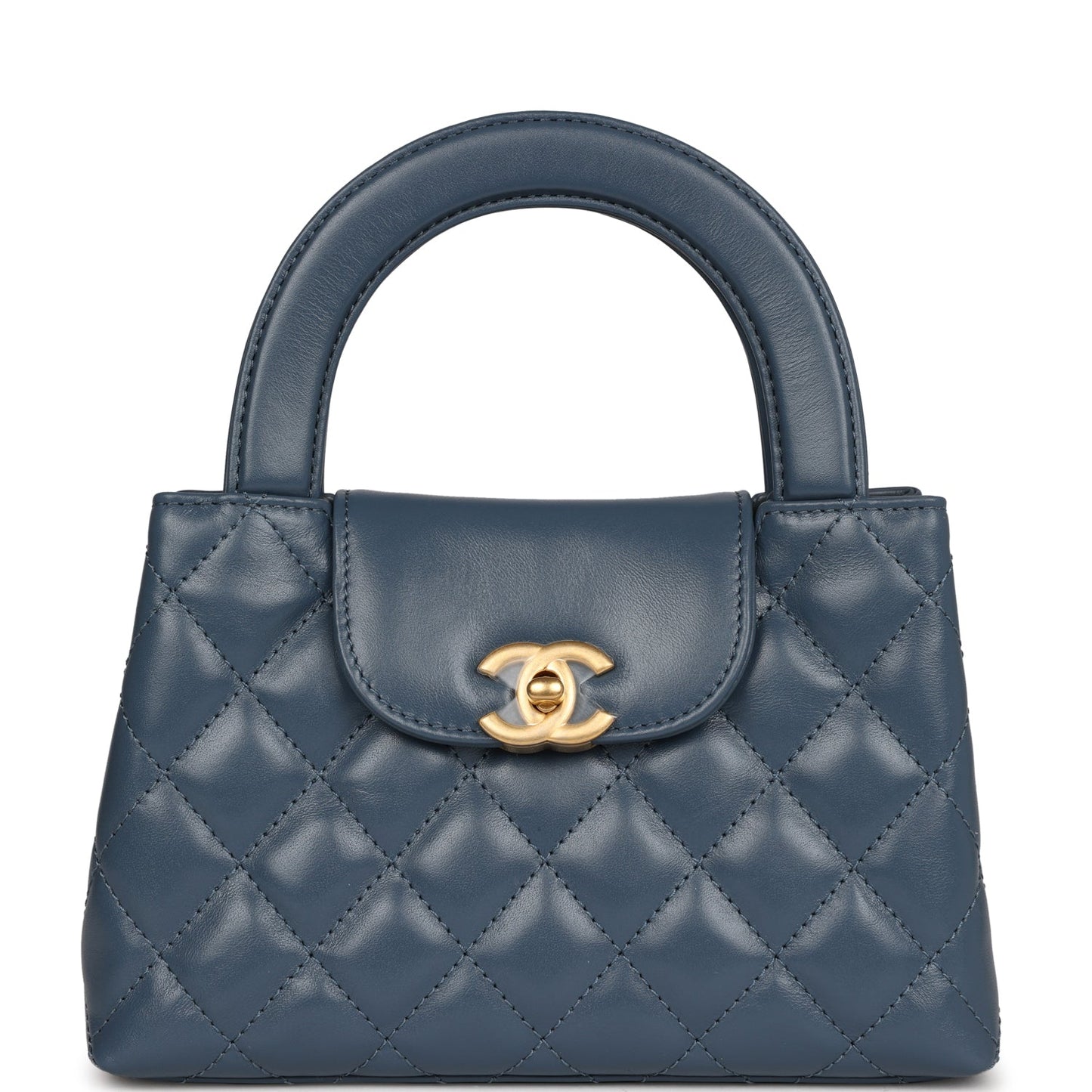 Small Kelly Shopper Blue Shiny Aged Calfskin Brushed Gold Hardware Accessory Signature