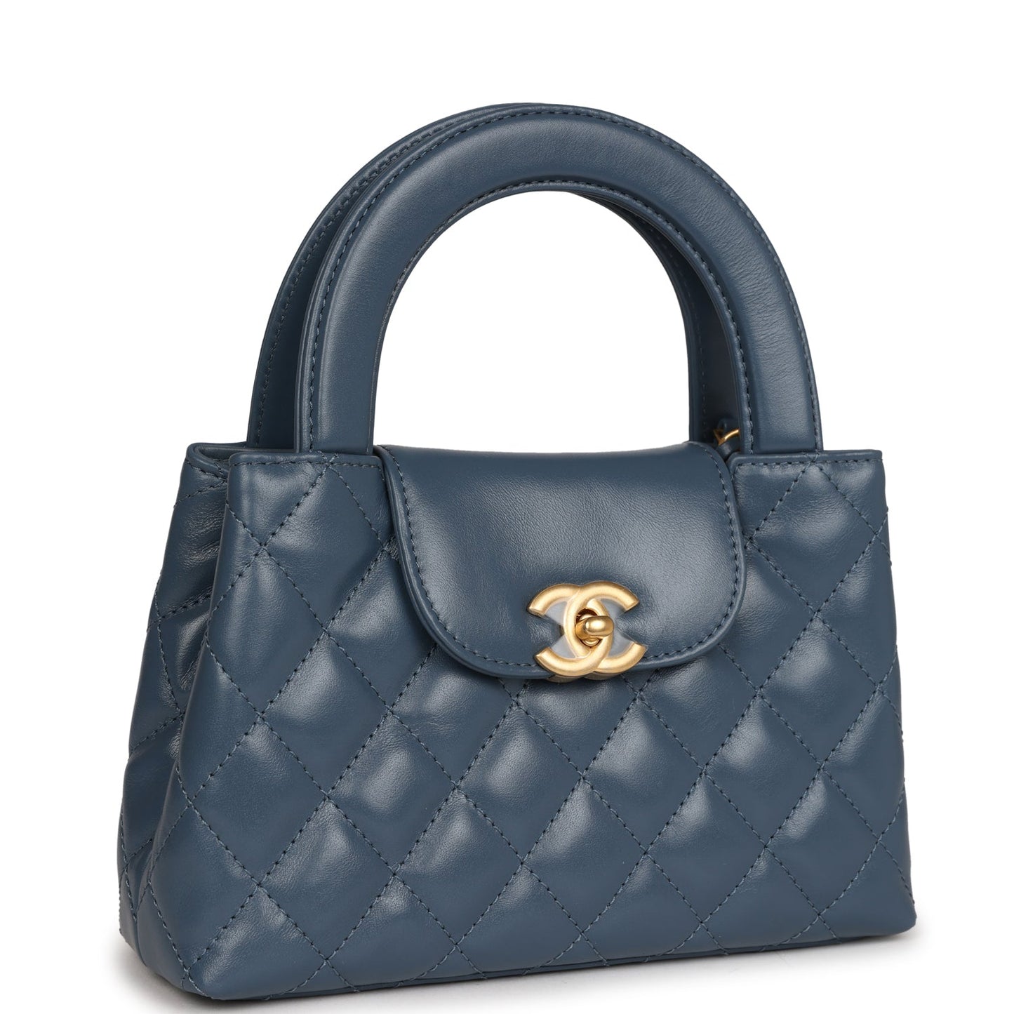 Small Kelly Shopper Blue Shiny Aged Calfskin Brushed Gold Hardware Accessory Signature