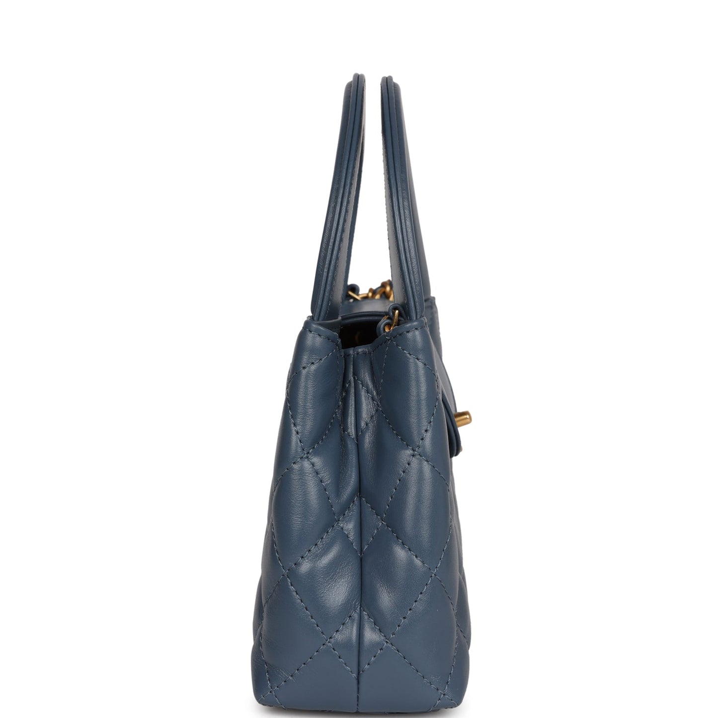 Small Kelly Shopper Blue Shiny Aged Calfskin Brushed Gold Hardware Accessory Signature