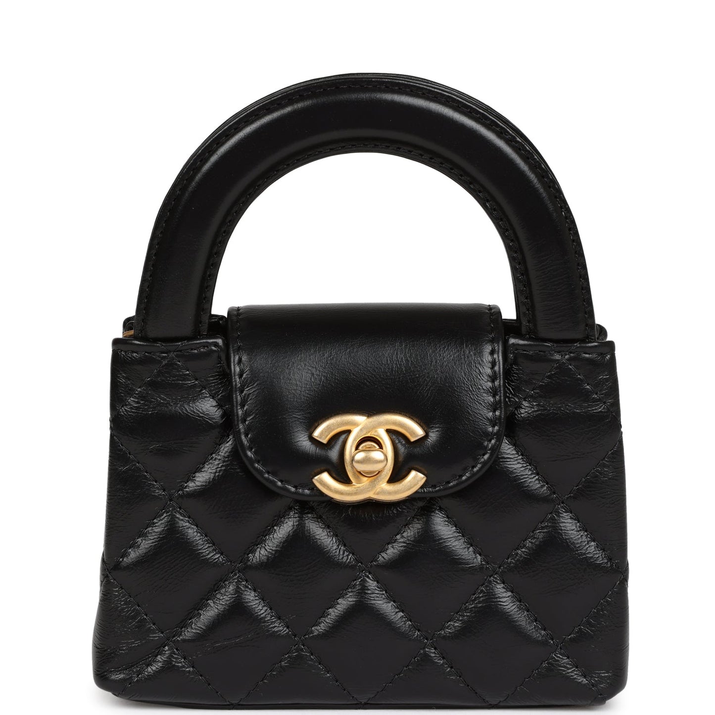 Chanel Nano Kelly Shopper Black Shiny Aged Calfskin Brushed Gold Hardware Accessory