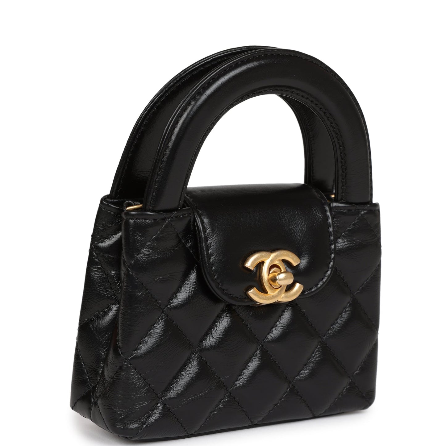 Chanel Nano Kelly Shopper Black Shiny Aged Calfskin Brushed Gold Hardware Accessory