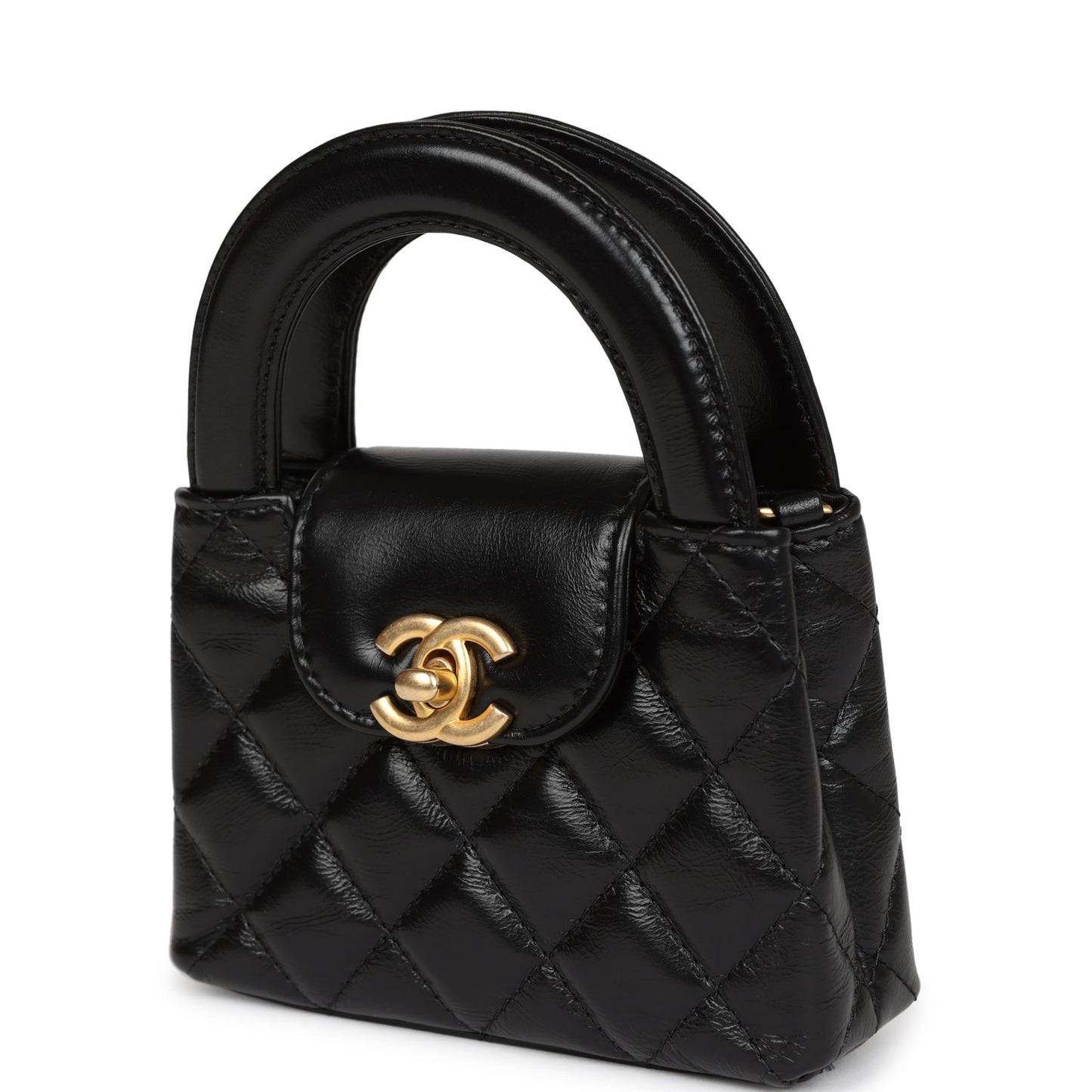 Chanel Nano Kelly Shopper Black Shiny Aged Calfskin Brushed Gold Hardware Accessory