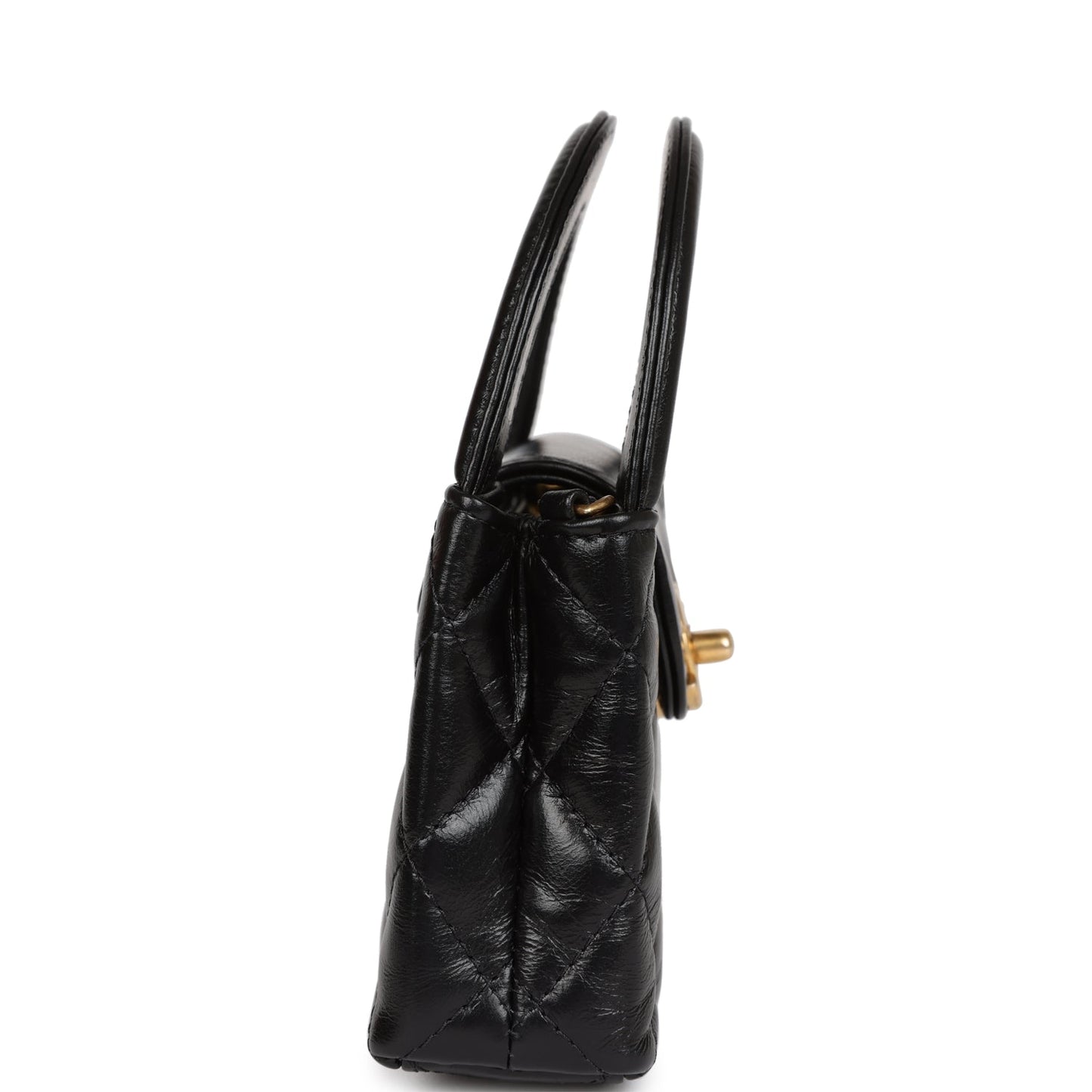 Chanel Nano Kelly Shopper Black Shiny Aged Calfskin Brushed Gold Hardware Accessory