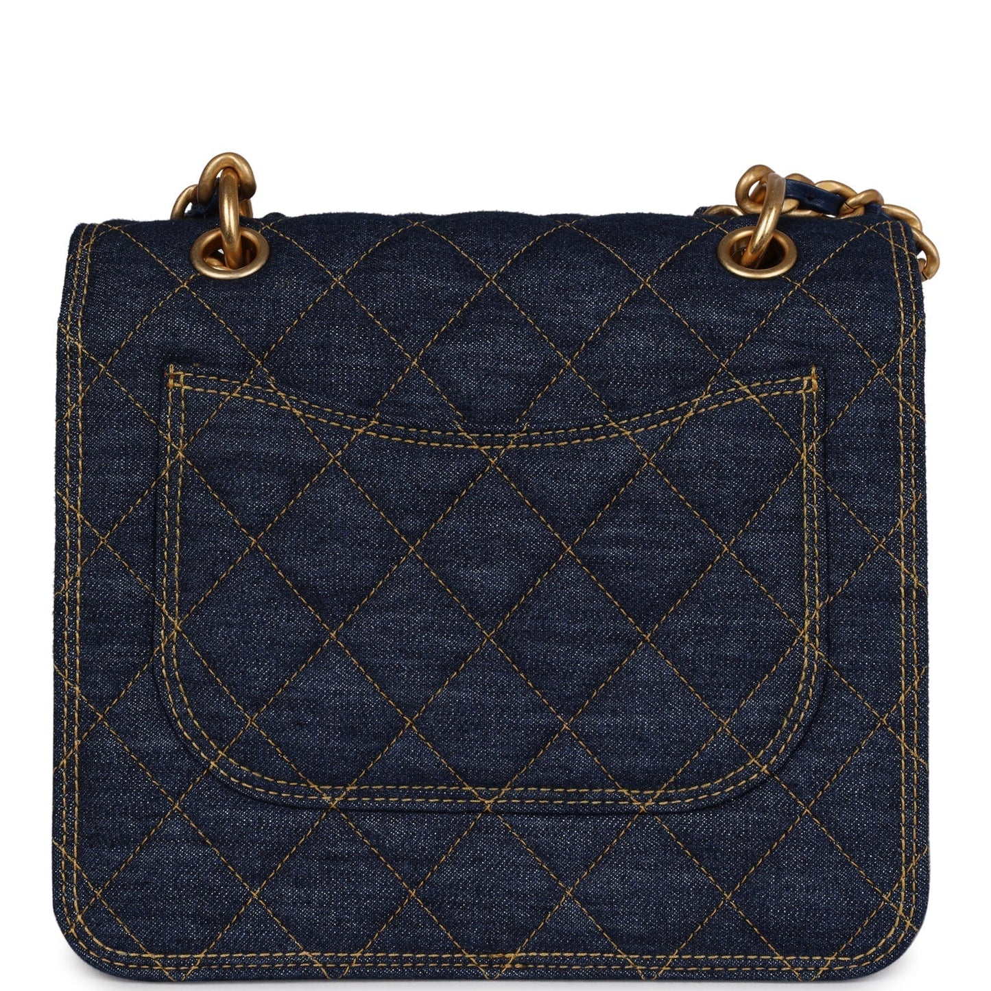 Chanel Square Flap Blue Denim Antique Gold Hardware Accessory