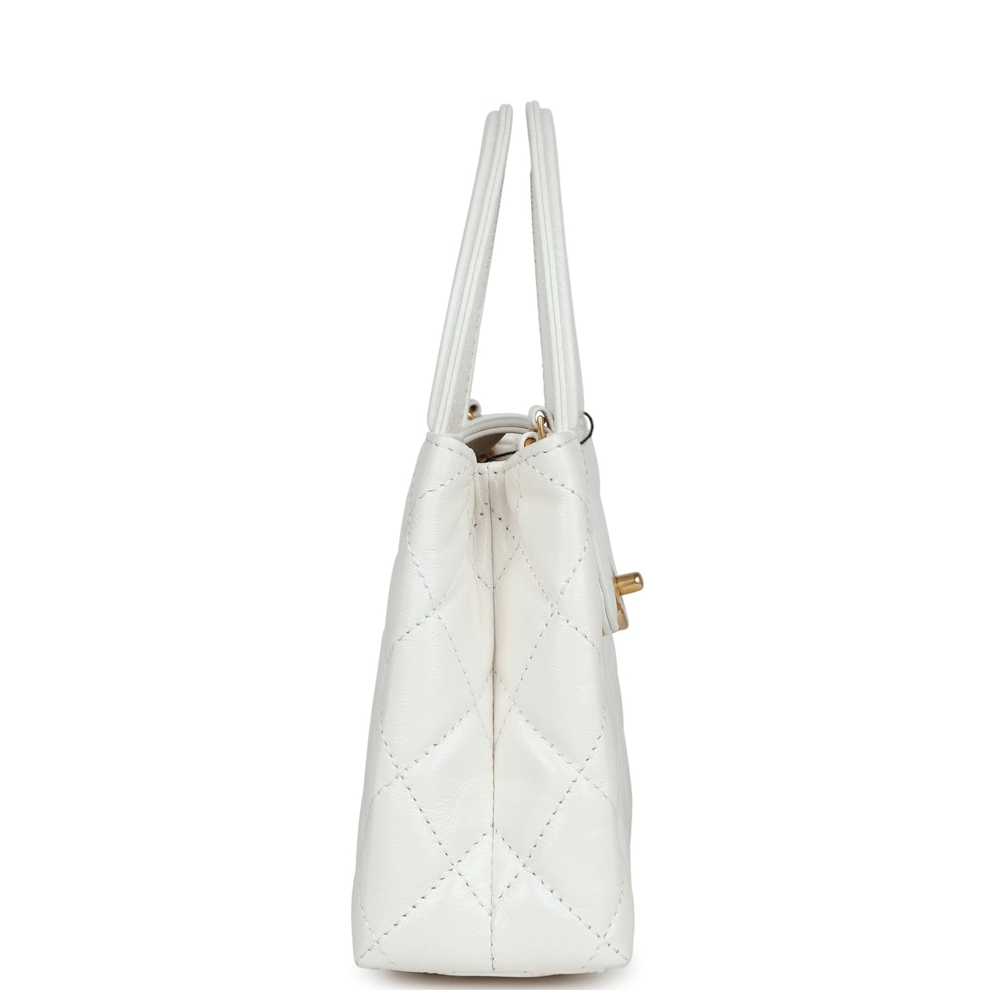 Chanel Small Kelly Shopper White Shiny Aged Calfskin Brushed Gold Hardware Bag