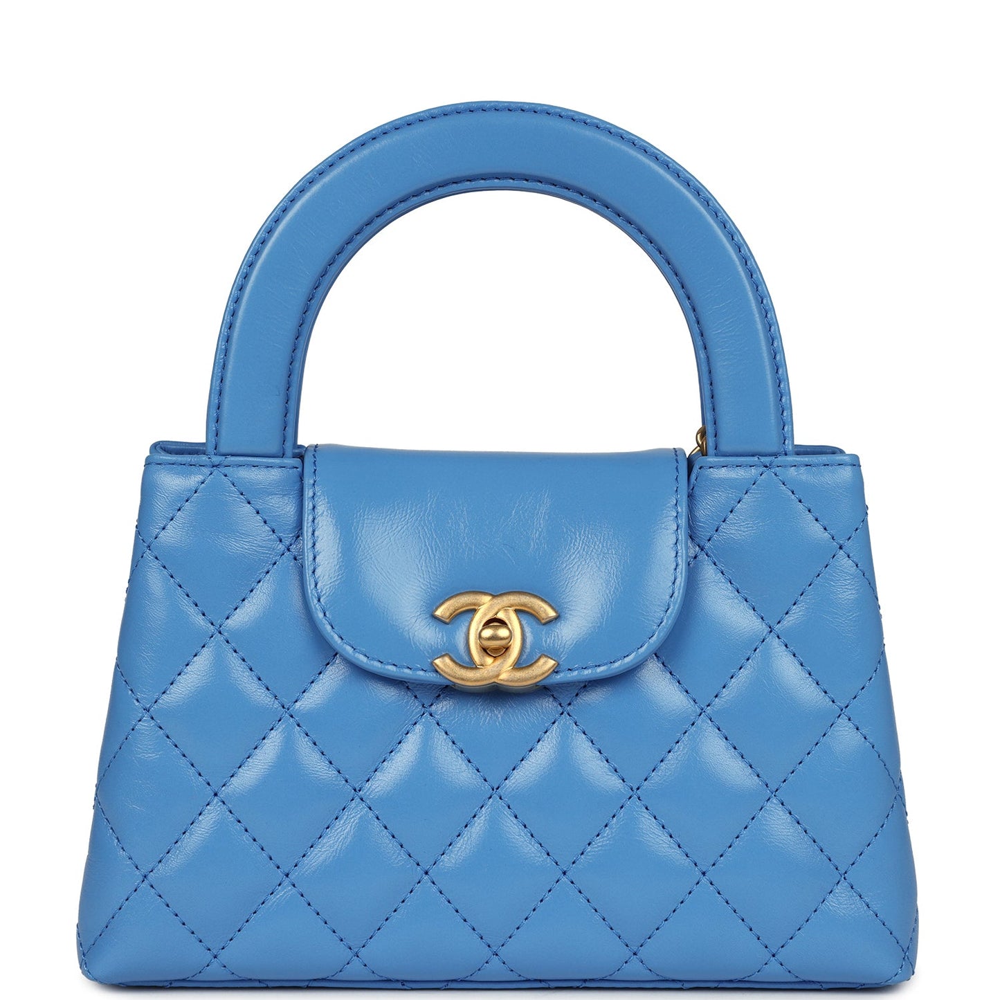 Small Kelly Shopper Blue Shiny Aged Calfskin Brushed Gold Hardware Accessory Classic