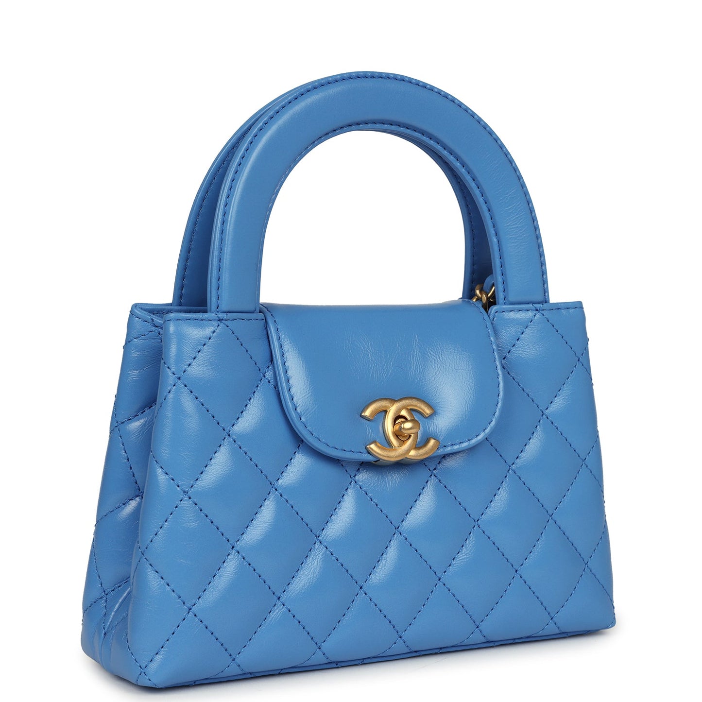 Small Kelly Shopper Blue Shiny Aged Calfskin Brushed Gold Hardware Accessory Classic